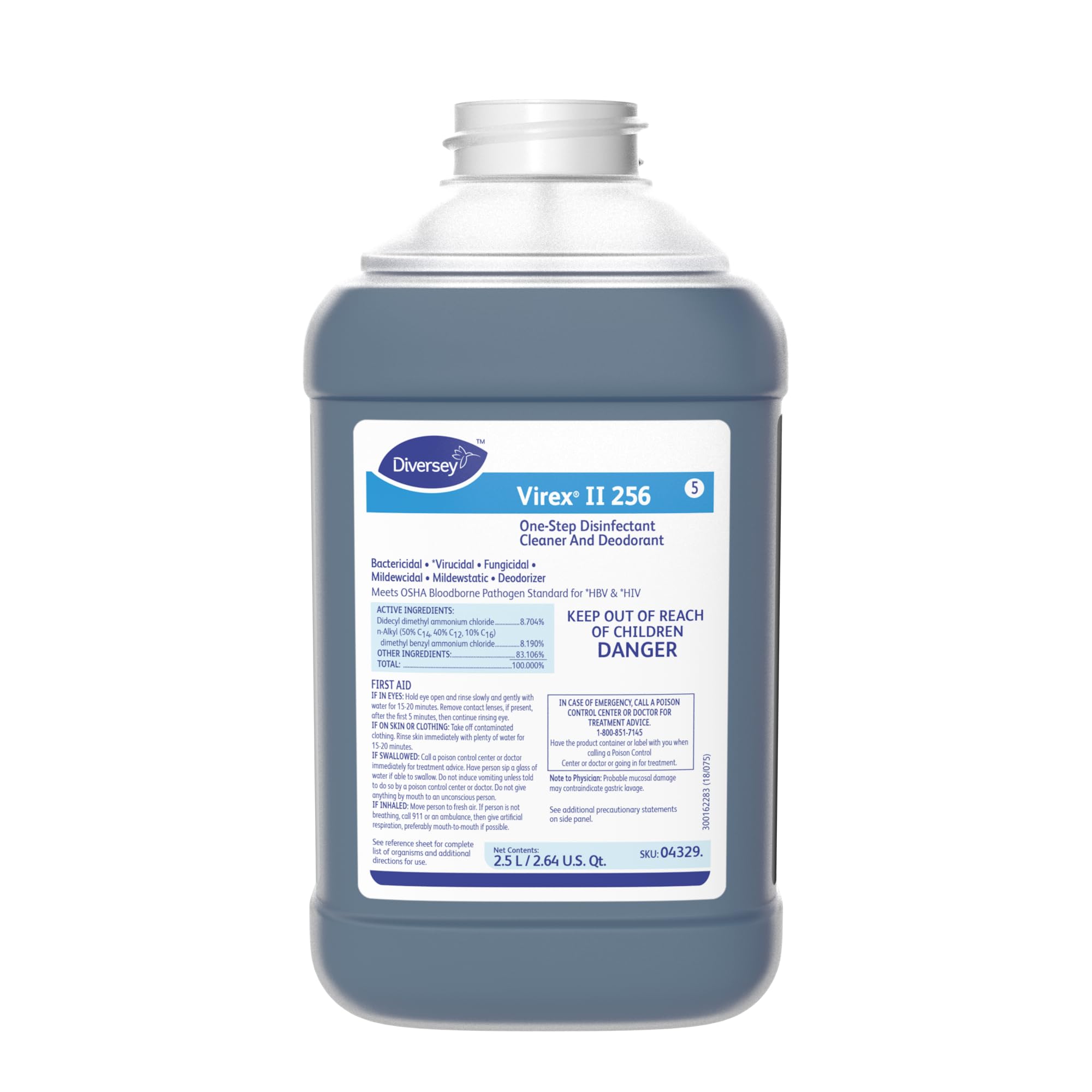 VIREX Diversey II 256 04329 Hospital Grade Disinfectant Cleaner & Deodorant - Mint Scented Floor Cleaner, J-Fill Concentrate, 2.5-Liter (2-Pack) for Hospitals, Clinics, Schools & Commercial Spaces