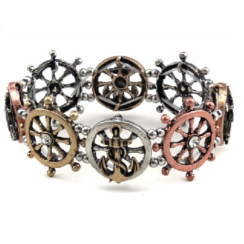 Anchor & Wheel Bracelet - Stylish Nautical Jewelry for Women - Perfect for Beach Outings, Casual Wear, and Gift Giving