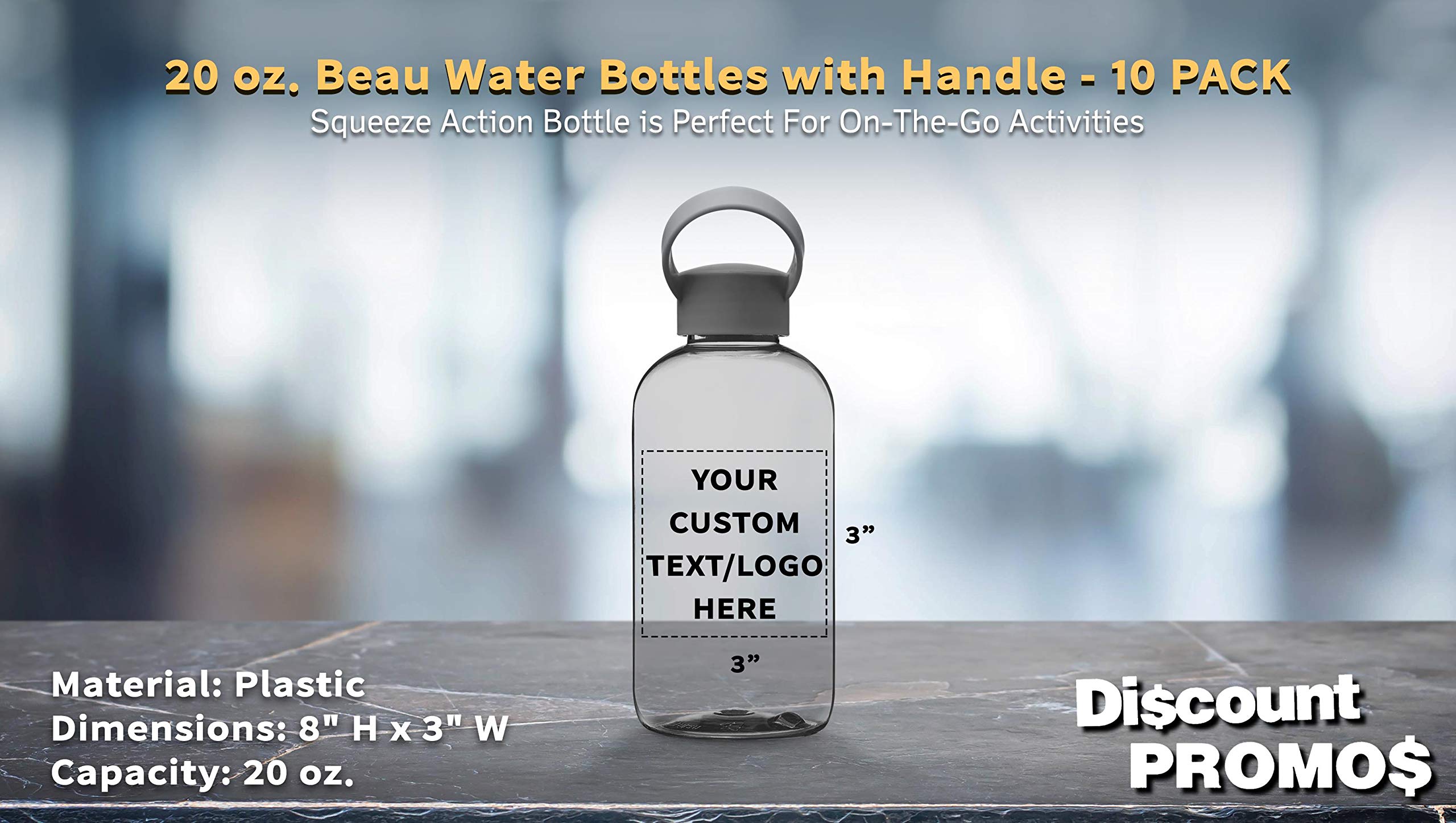 10 Pack 20oz Customizable Water Bottles with Handle - Personalized Text & Logo - Flexi-Grip Plastic Drinkware - Ideal for Sports, Gym, Outdoor Activities & Corporate Gifts