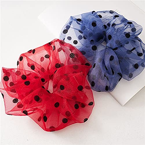APSAMBR - 3 Pack Solid Color Oversized Organza Hair Scrunchies with Big Dots, Thin Mesh Elastic Hair Ties for Women & Girls, Sweet Hair Accessories (Multiple Designs Available) - Perfect for Parties, Weddings, and Everyday Styling