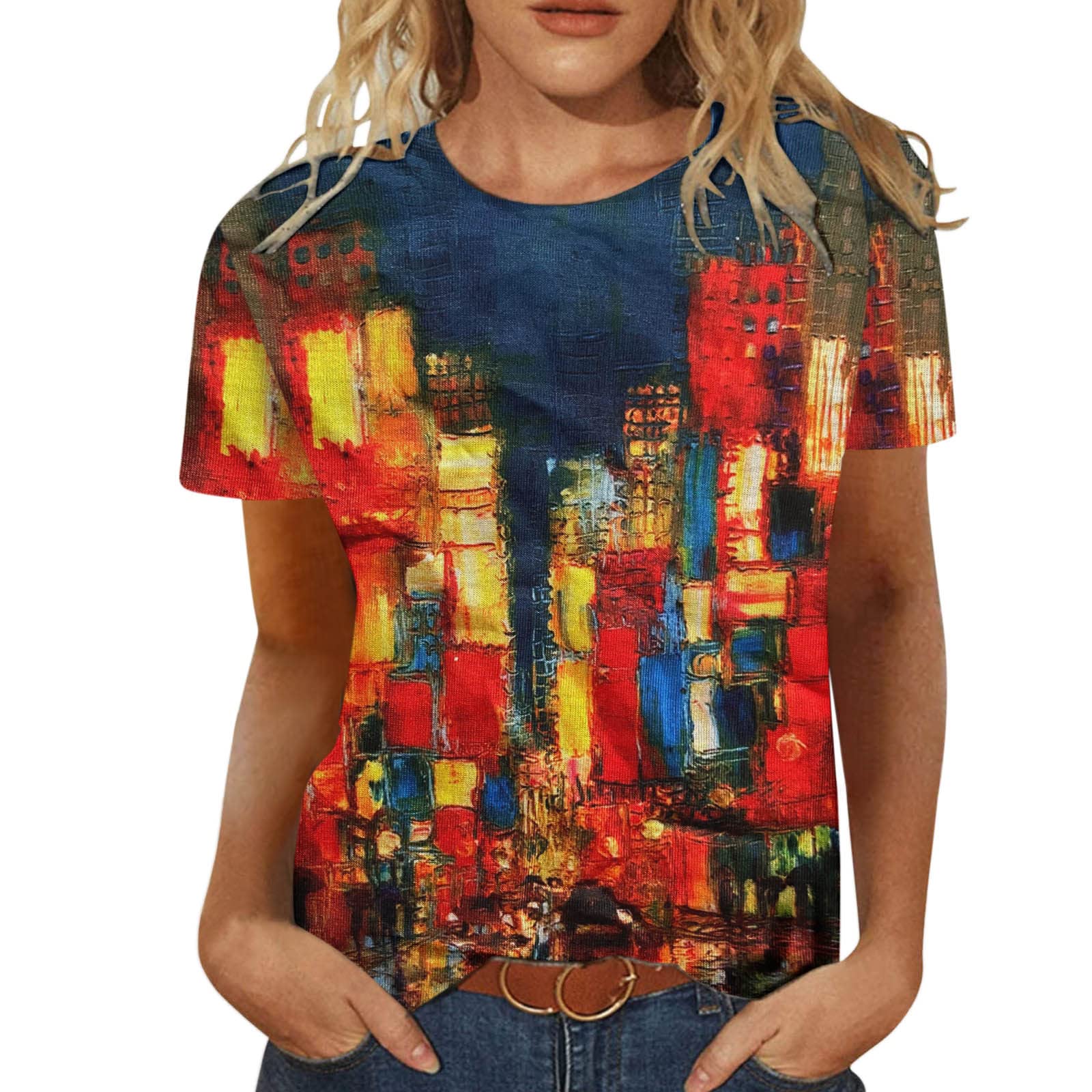 Women's Black Floral Print Short Sleeve Round Neck T-Shirt - Breathable Summer Casual Top for Sports & Outdoor Activities