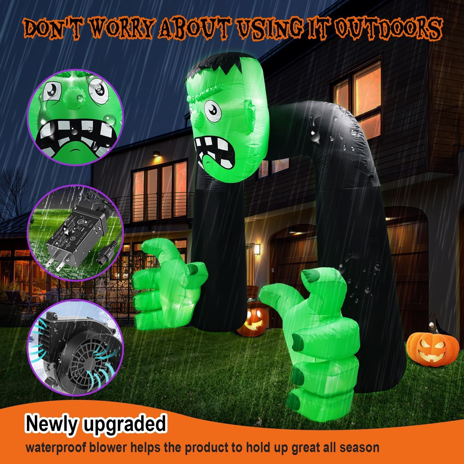 9FT Tall Halloween Inflatables Archway with Frankenstein - Outdoor Yard Decoration with Built-in 5 LED Lights, Blow Up Inflatable Arch for Spooky Halloween Party Decorations, Haunted House Entrance, and Trick-or-Treat Display