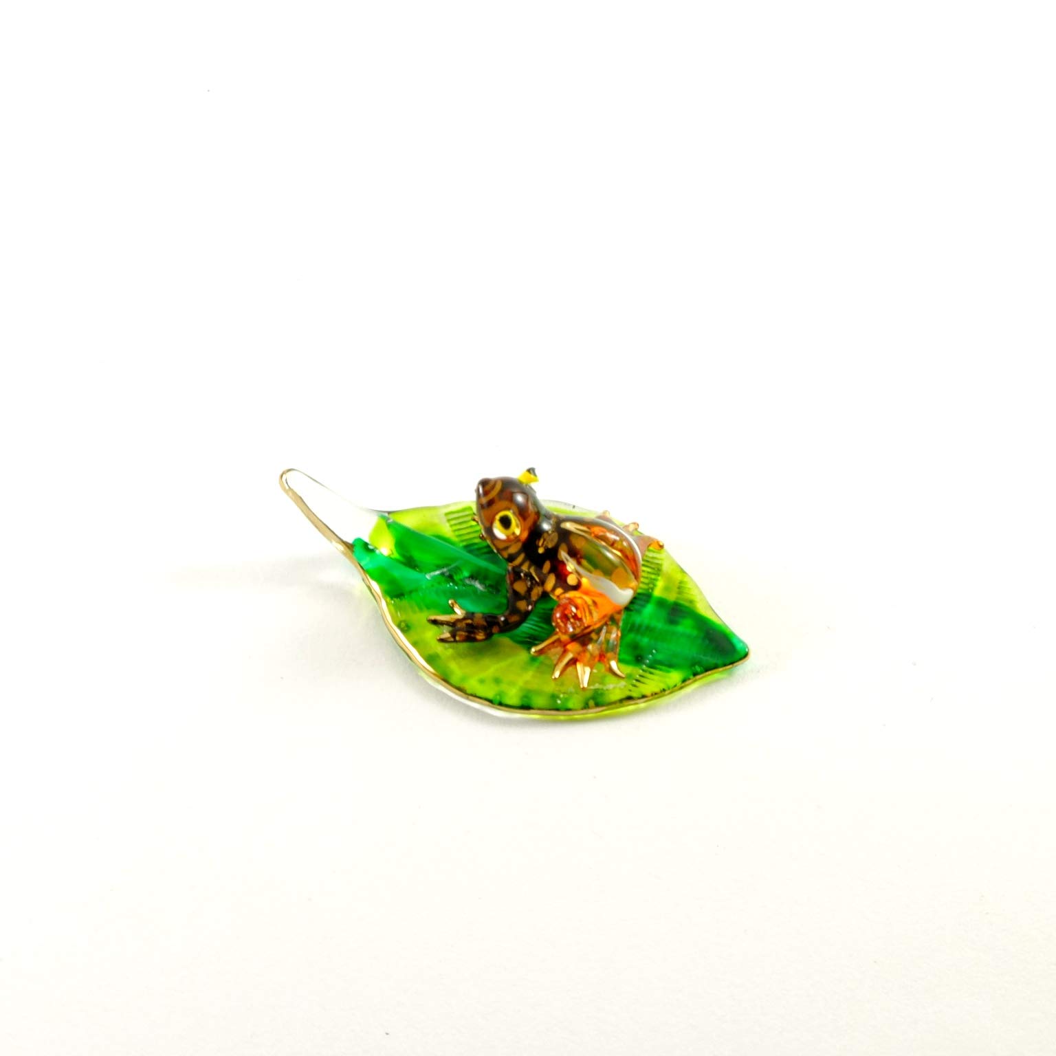 Handmade Glass Frog Figurine - Mini Orange Animal Decor for Home & Office