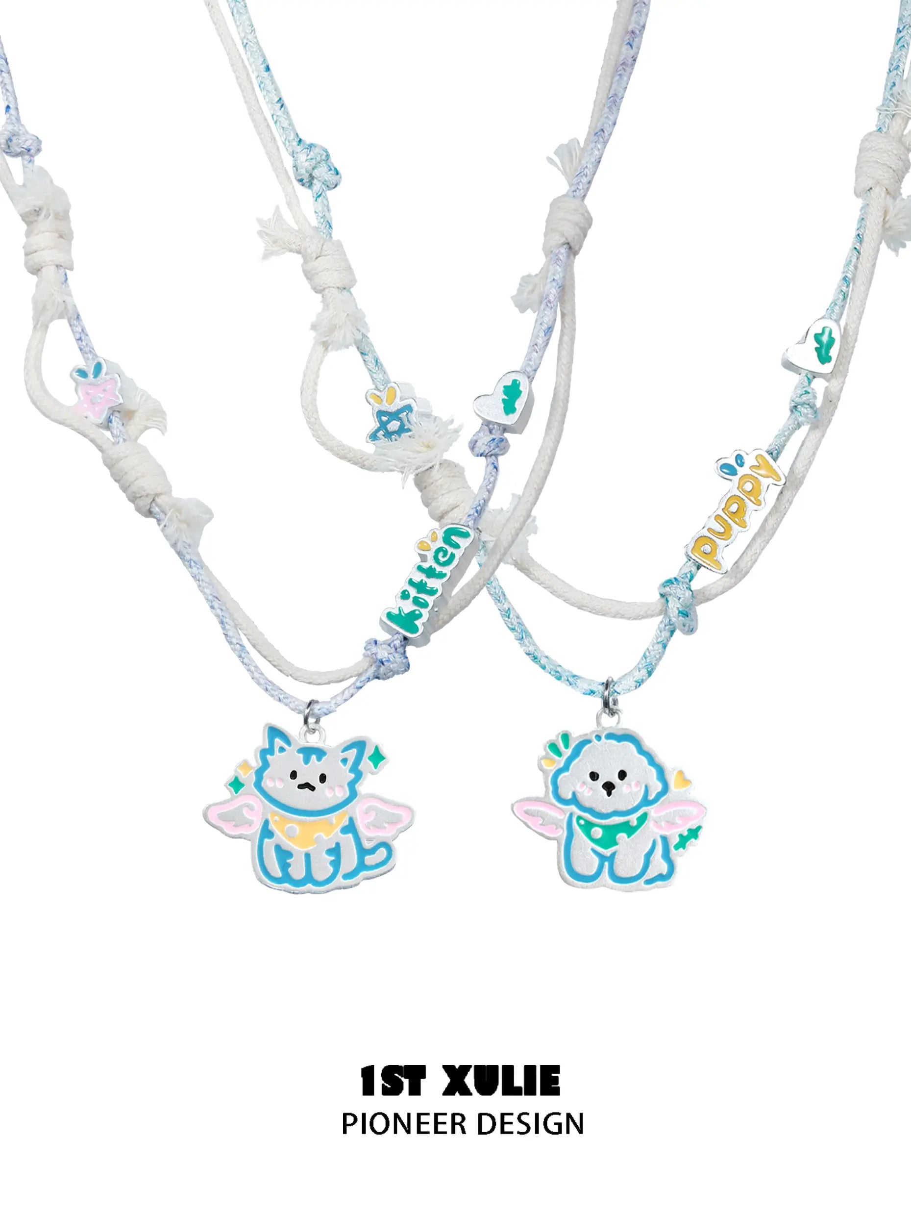 Angel Cuties 18k Gold Plated Hand-Painted Colorful Resin Kitten & Puppy Necklace - Perfect Gift for Pet Lovers & Fashion Jewelry Enthusiasts