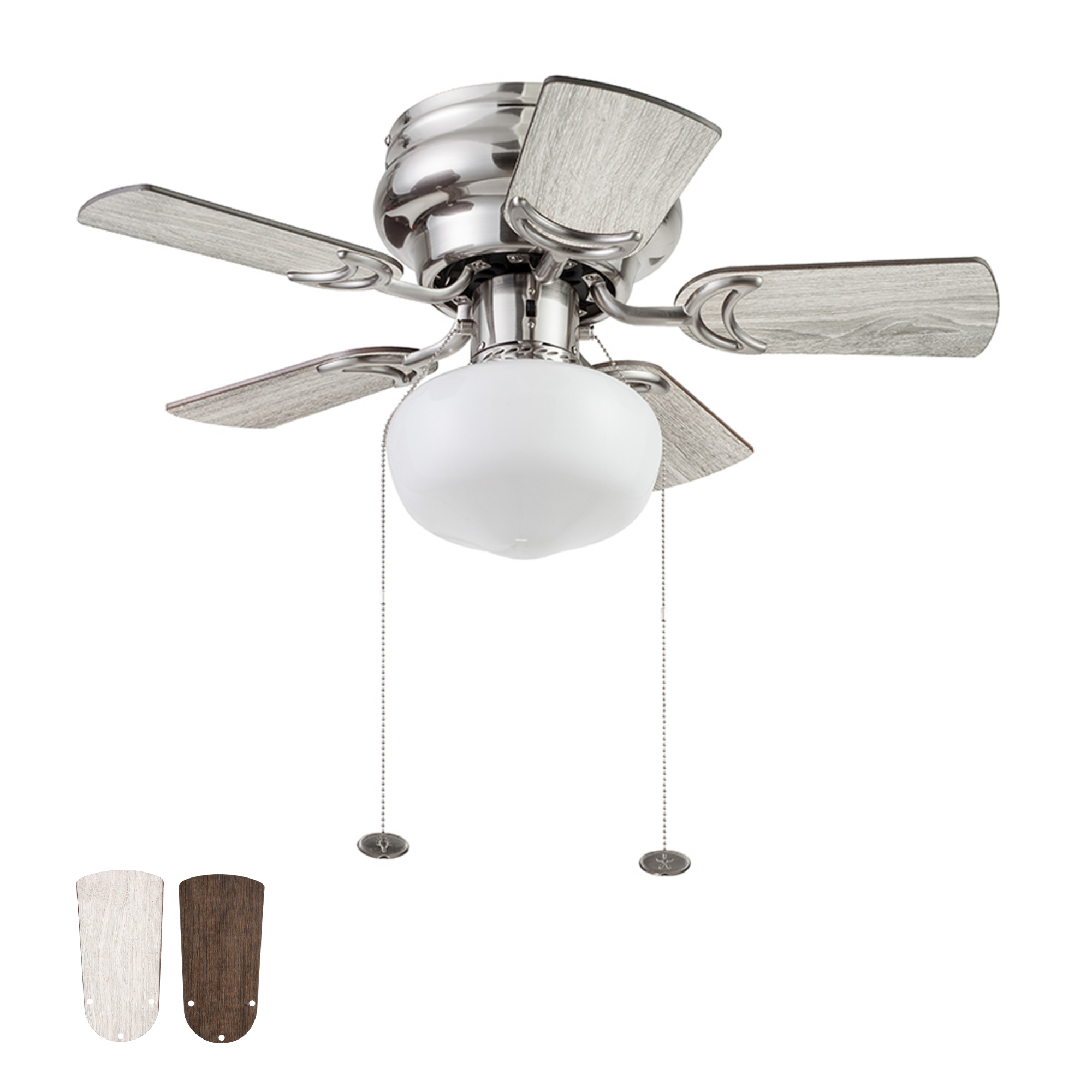 28 Inch Brushed Nickel Ceiling Fan with Pull Chain - Modern Hero Design for Living Room, Bedroom, and Office Cooling
