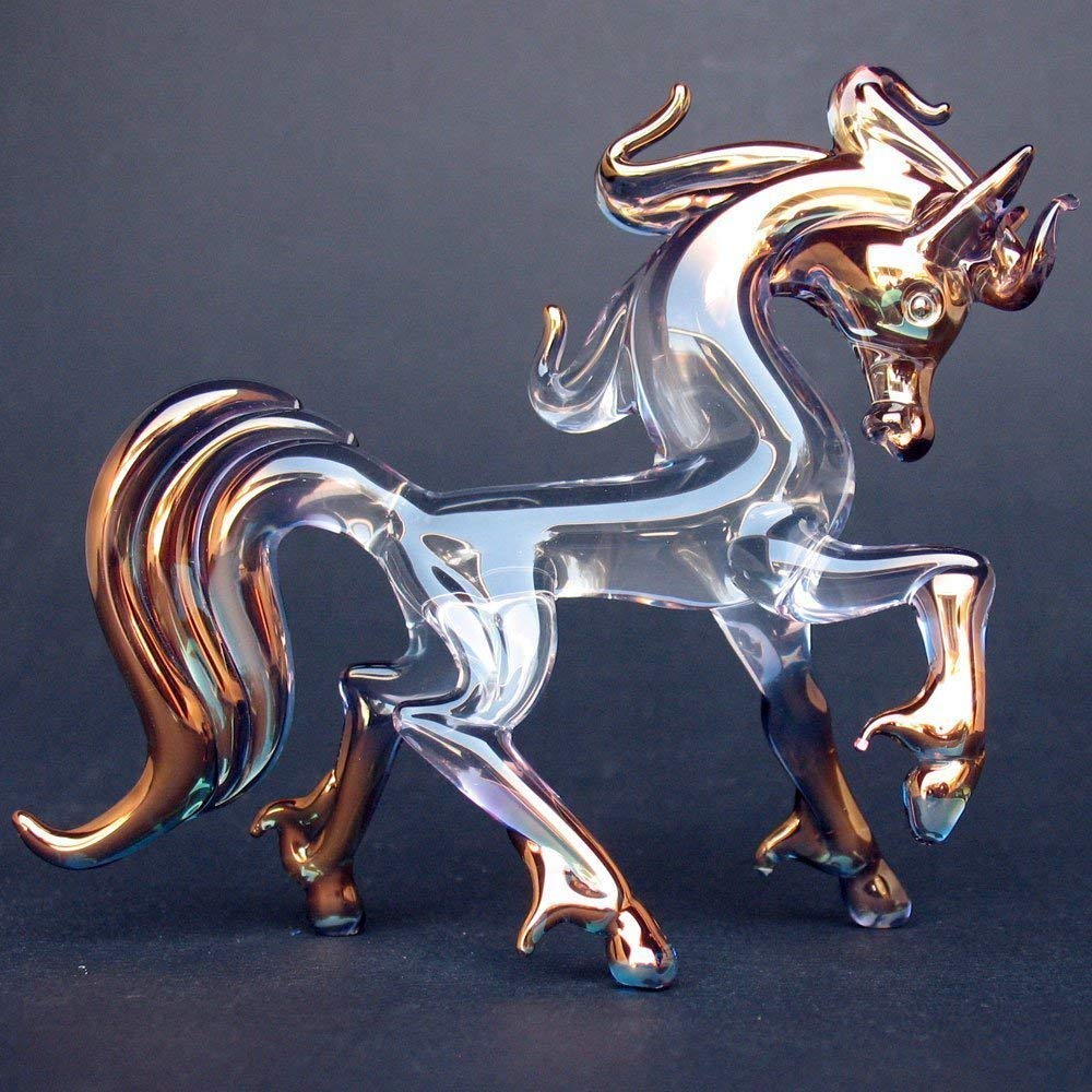 Hand Blown Glass Prancing Horse Figurine - Elegant Stallion Sculpture for Home Decor, Office Display, and Equestrian Gift Ideas