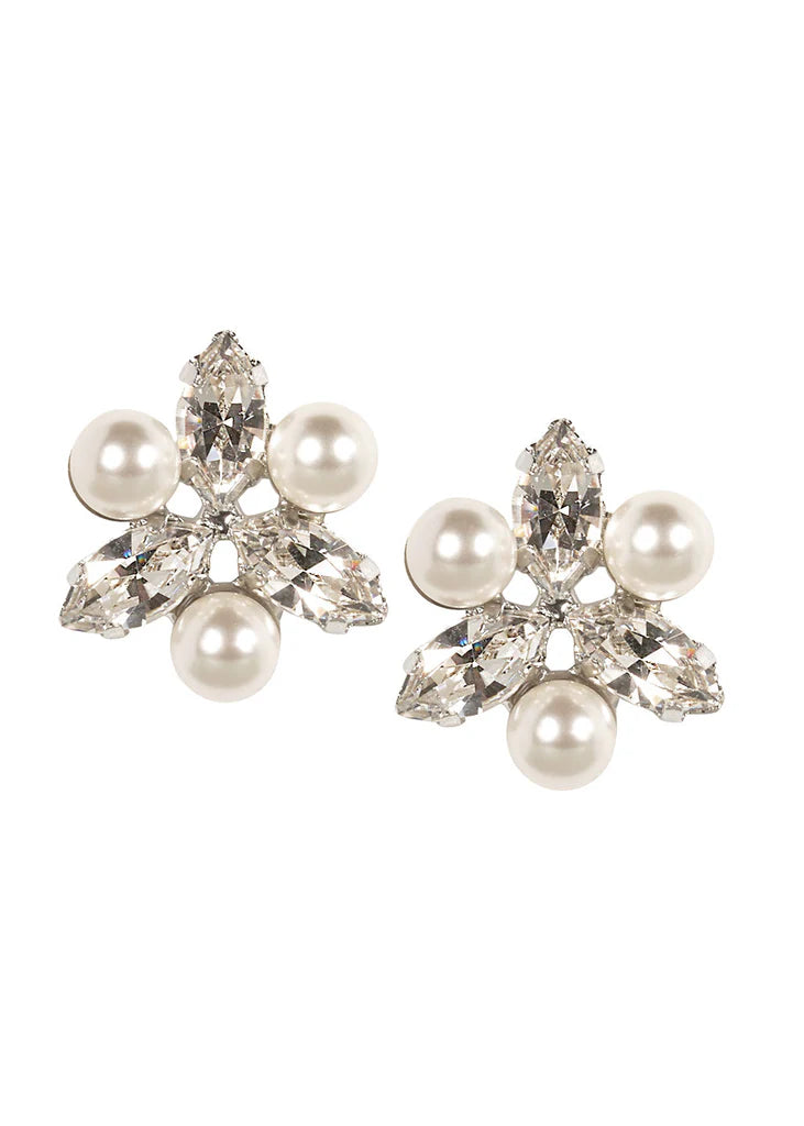 Elizabeth Bower Juliette Pearl & Crystal Stud Earrings in Rhodium Silver - Elegant Jewelry for Women, Perfect for Weddings, Parties & Special Occasions