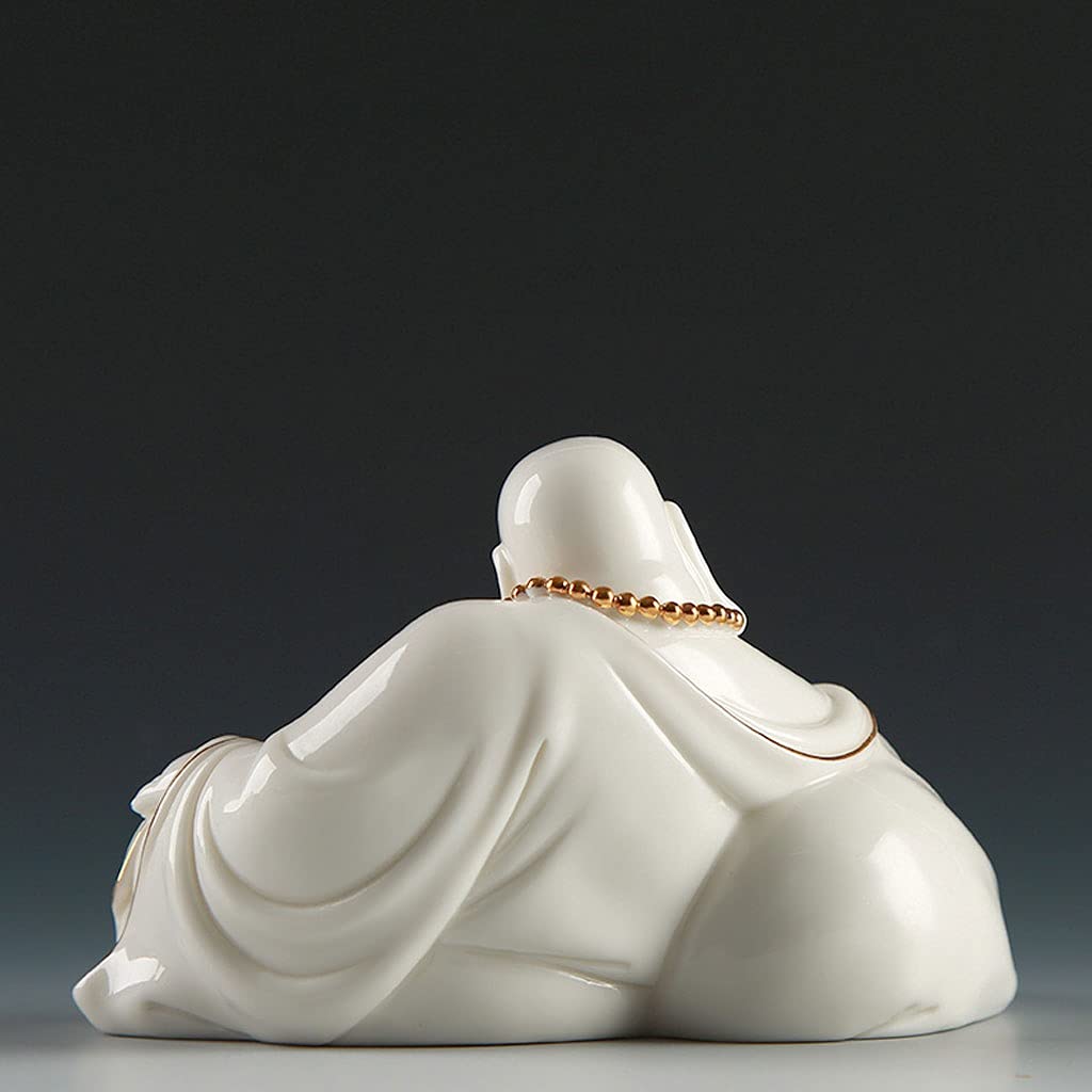 Laughing Buddha Statue - White Porcelain Sculpture for Good Luck, Happiness, Wealth & Peace - Buddhist Home & Office Decor for Meditation Room, Living Room & Workspace