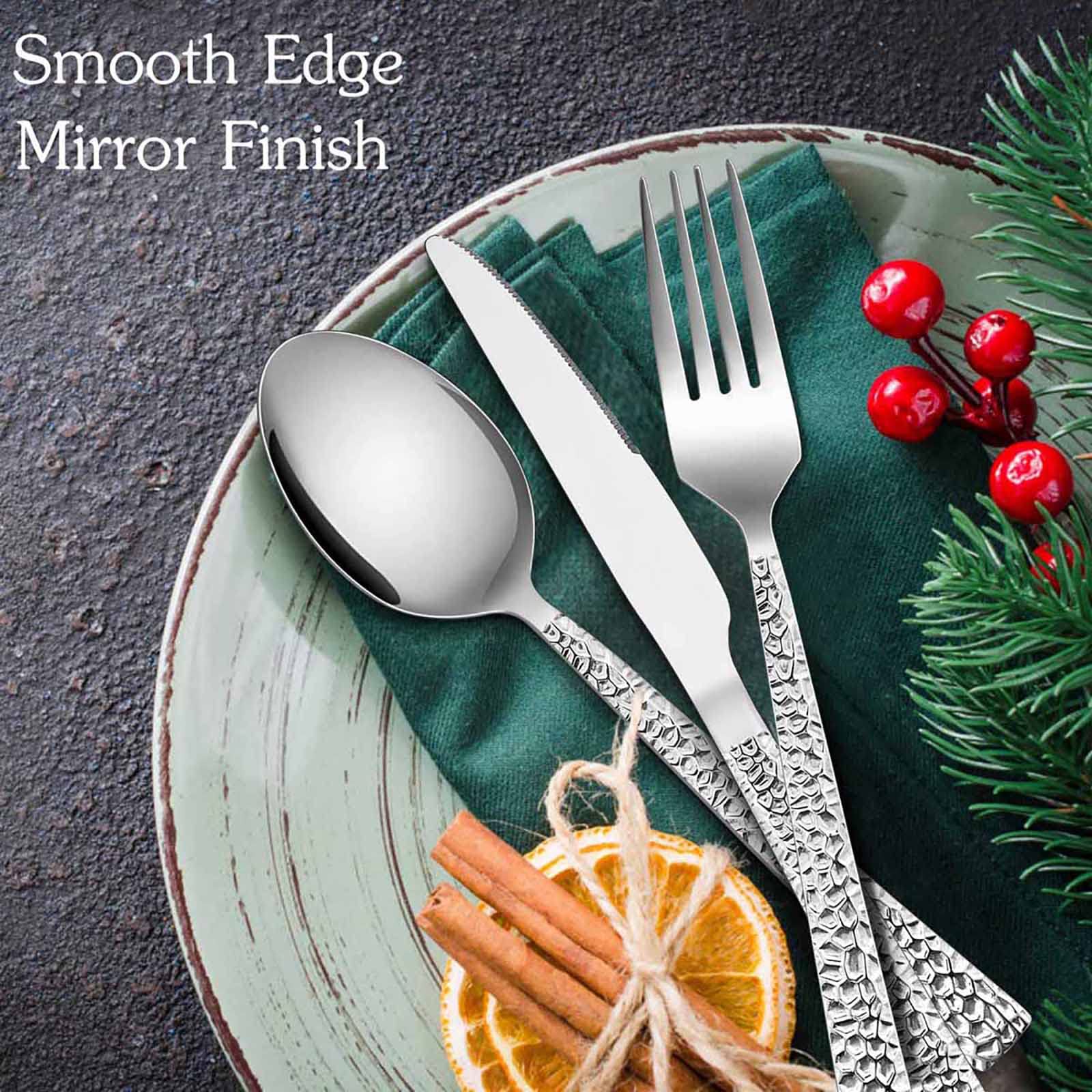 Premium 30-Piece Hammered Stainless Steel Flatware Set for 6 - Modern Square Design Mirror Polished Cutlery Set with Dinner Knives, Forks & Spoons - Dishwasher Safe - Perfect for Formal Dining, Wedding Gifts & Restaurant Use