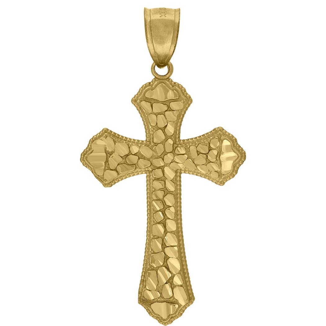 10K Gold DC Men's Cross Pendant Necklace - 40.8mm x 21.3mm Religious Jewelry Gift for Him - Perfect for Baptism, Confirmation & Daily Wear