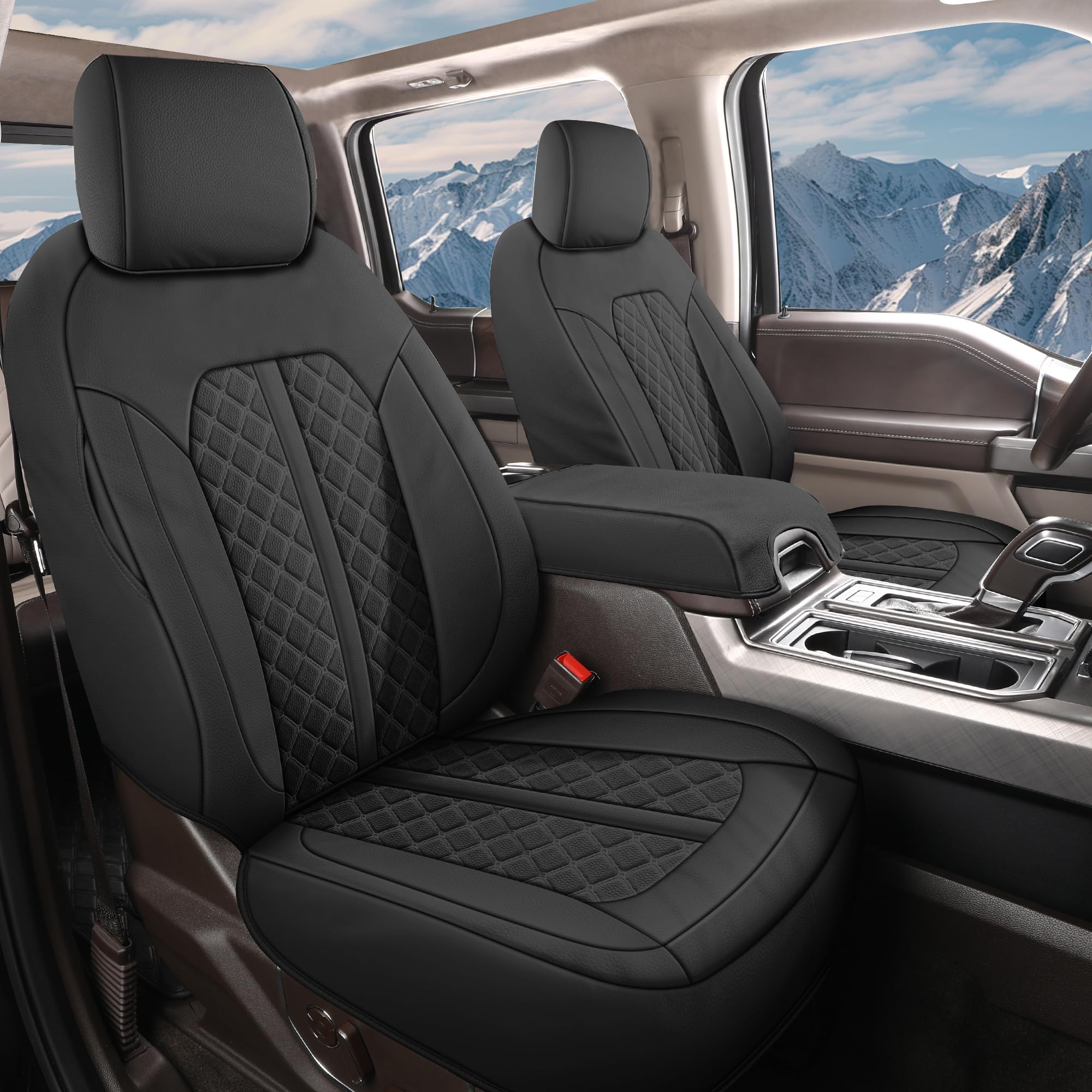 Premium Leather Seat Covers for 2005-2015 Toyota Tacoma - Waterproof Custom Fit Front Seat Protectors (Double & Crew Cab) - Durable Black Car Accessories for Off-Roading, Commuting & Road Trips