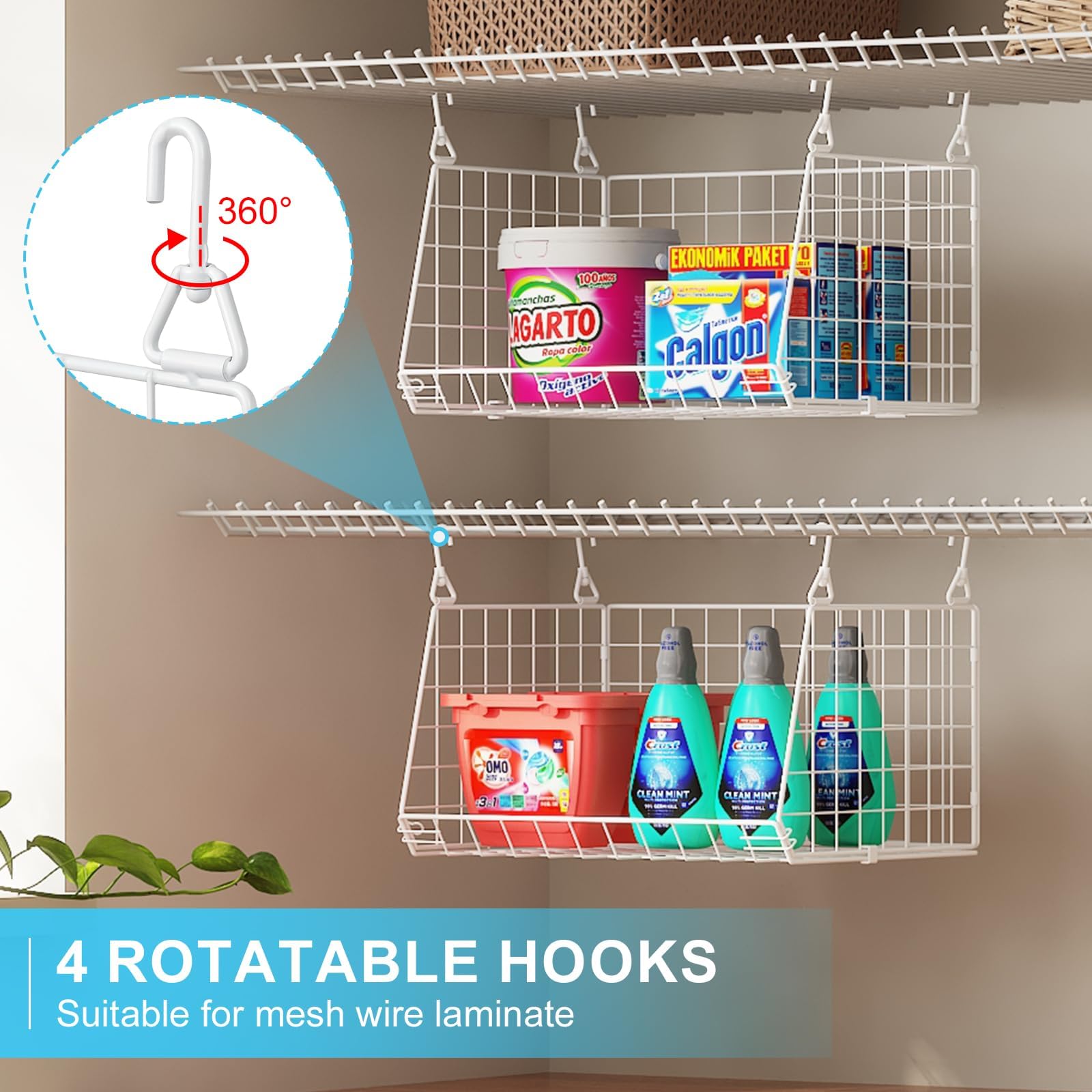 3-Tier Foldable Hanging Laundry Basket Organizer - Space Saving 360° Rotating Hooks for Washer & Dryer - White Wire Shelf Storage Solution for Clothes, Towels & Bedding - Perfect for Small Laundry Rooms & Apartments