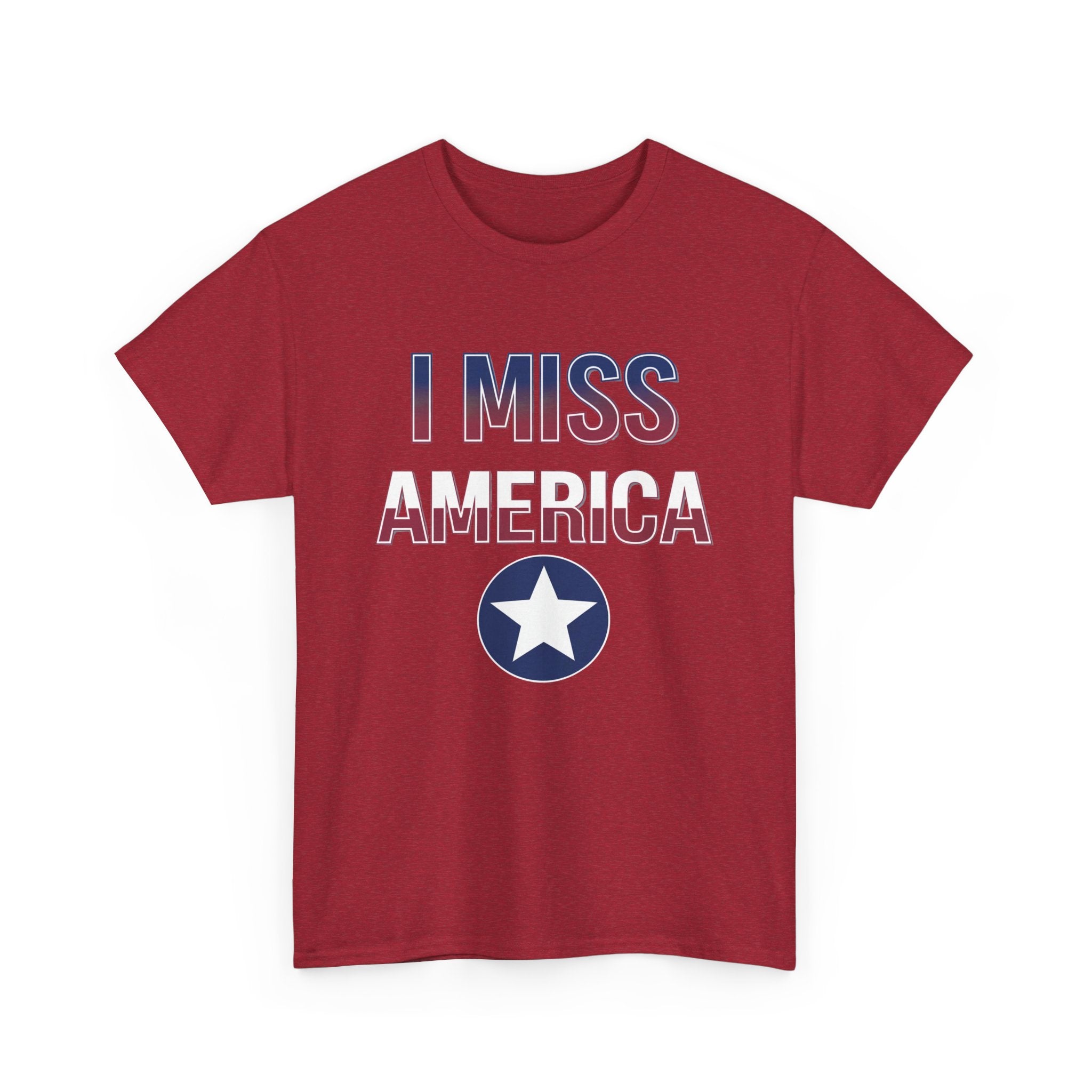 I Miss America Star Unisex Heavy Cotton T-Shirt - Comfortable Casual Wear for Men & Women - Perfect for Patriotic Events, Travel & Everyday Outfits