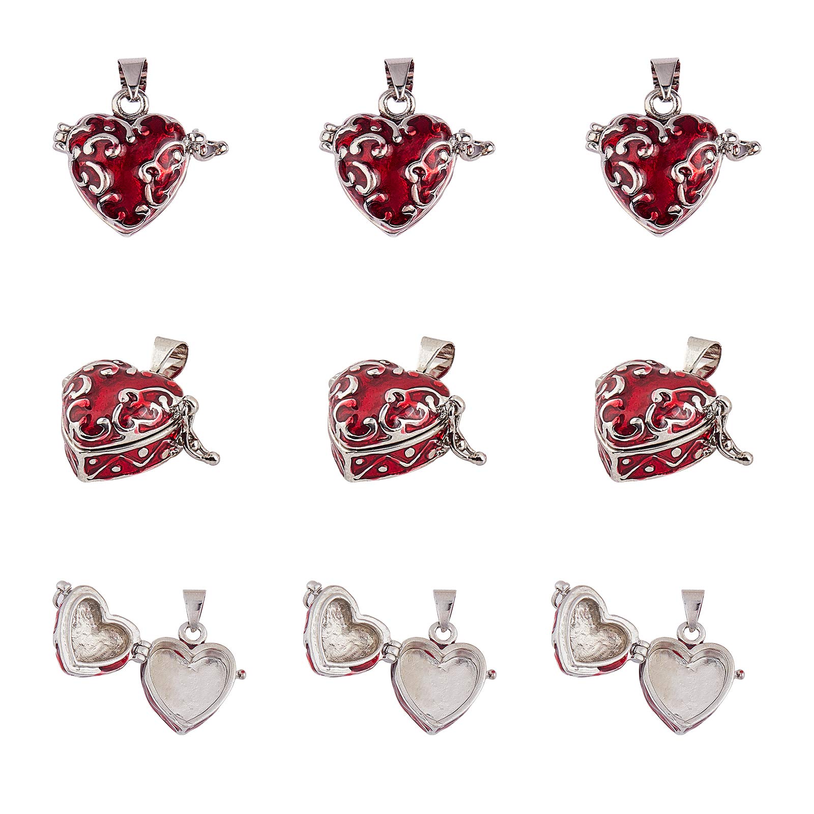 10pcs Heart-Shaped Brass Enamel Prayer Box Pendants - DIY Jewelry Charms for Necklace Making - Perfect for Crafting, Gifts, and Spiritual Keepsakes
