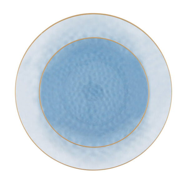 Blue and Gold Plastic Party Bundle - Organic Hammered Tableware Set for Birthday, Wedding & Holiday Celebrations