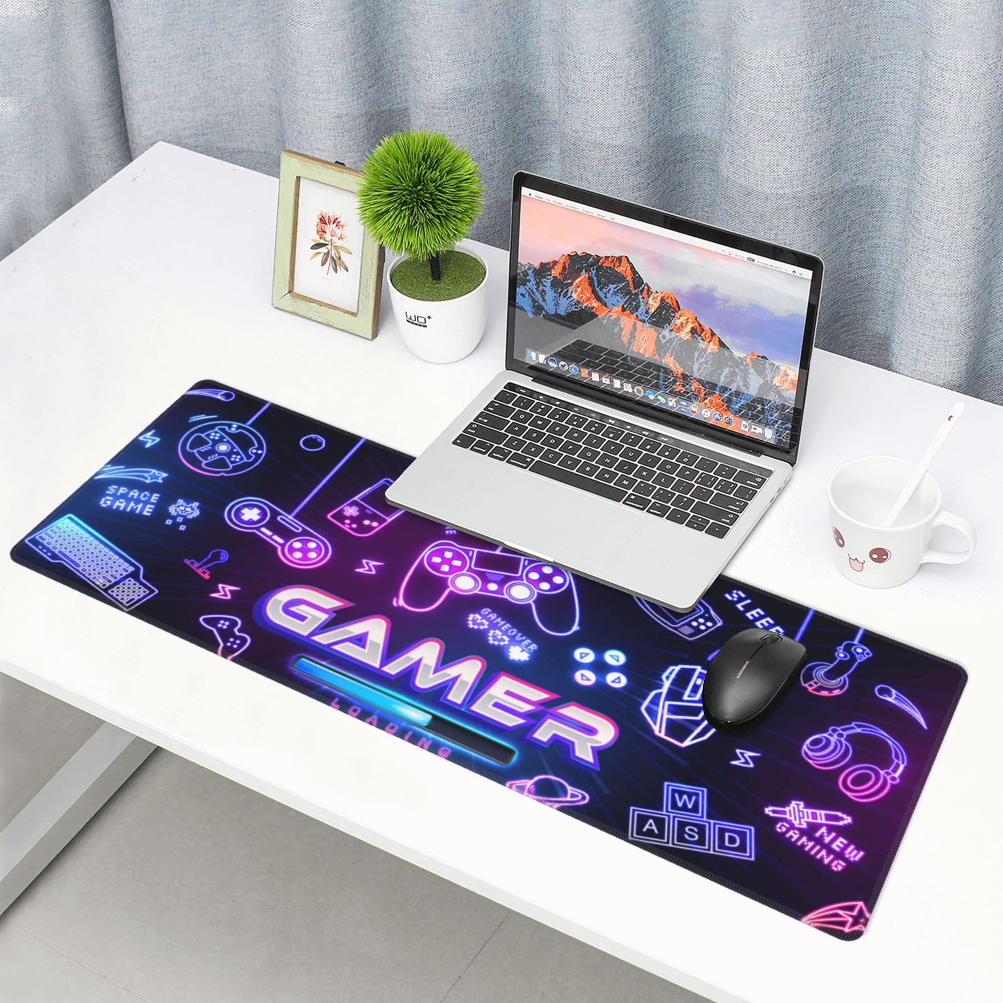 Large Extended Gaming Mouse Pad 31.5x11.8 Inches - Non-Slip Rubber Base with Stitched Edges, Waterproof Keyboard Mouse Mat - Colorful Gaming Theme Desk Pad for PC, Laptop, Work & Office Use - Perfect for Gamers, Programmers & Home Office Setup