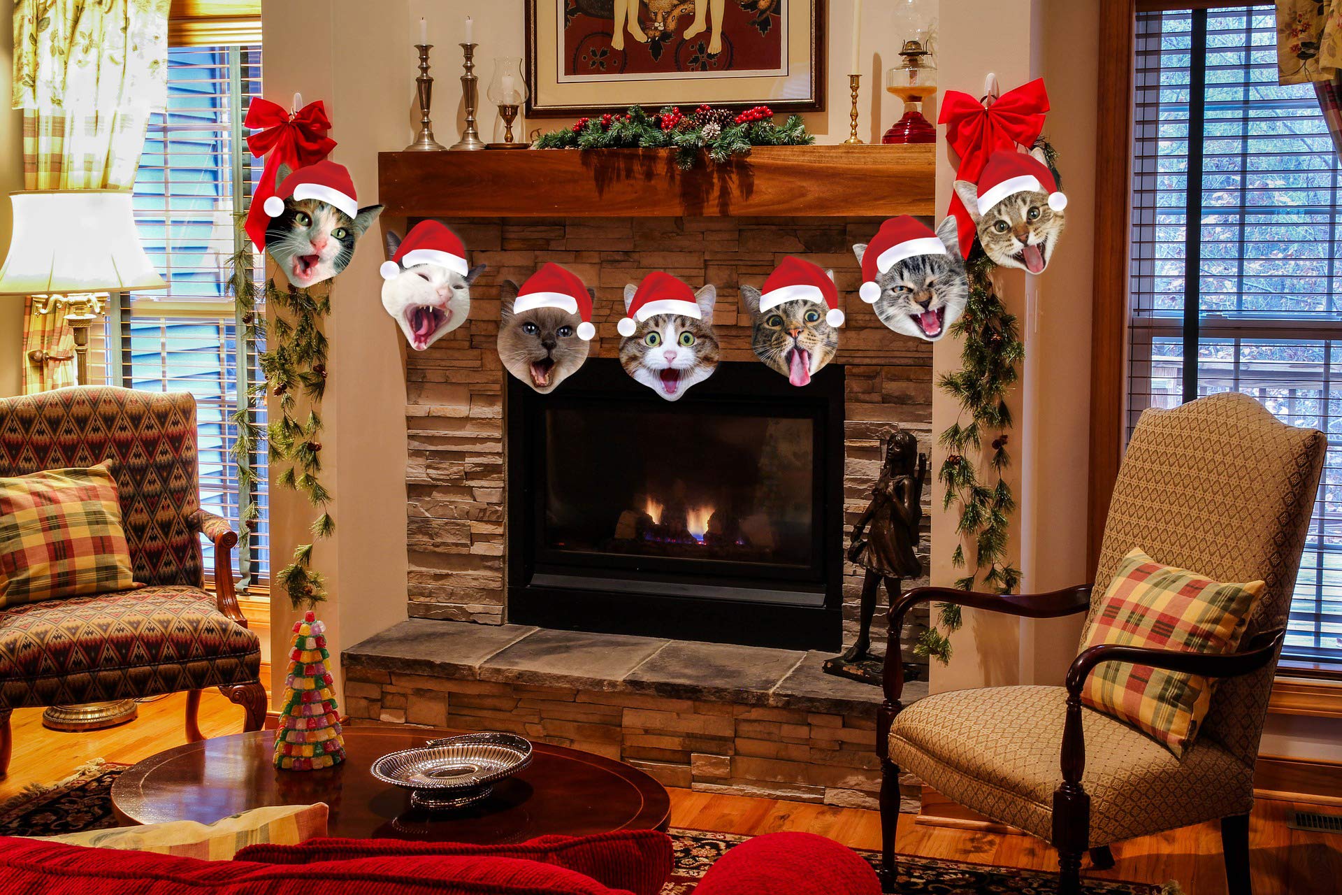 Festive Cat Christmas Garland - Adorable Face Hanging Decorations for Holiday Tree, Perfect Xmas Gift for Cat Lovers - Ideal for Home, Office & Christmas Party Decor