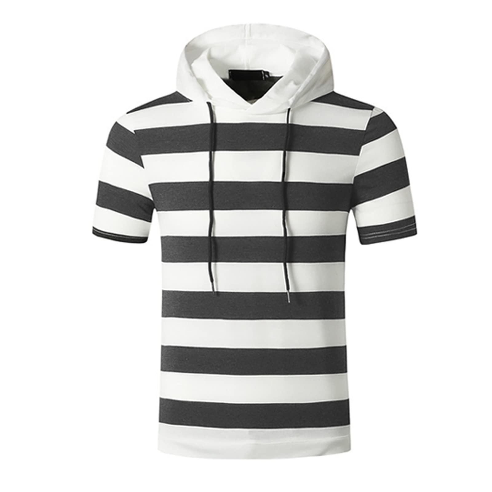 Men's Big & Tall Short Sleeve Hoodie - Muscle Fit Gym Workout Shirt | Athletic Pullover Hooded T-Shirt with Stripes for Casual Wear & Training