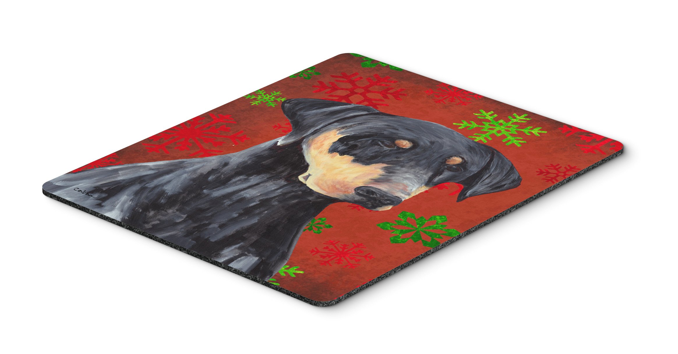 Doberman Red and Green Snowflakes Holiday Christmas Mouse Pad - Washable Large Mouse Mat for Home Office, Gaming & Computer Use - Perfect Gift for Pet Lovers & Christmas Decor