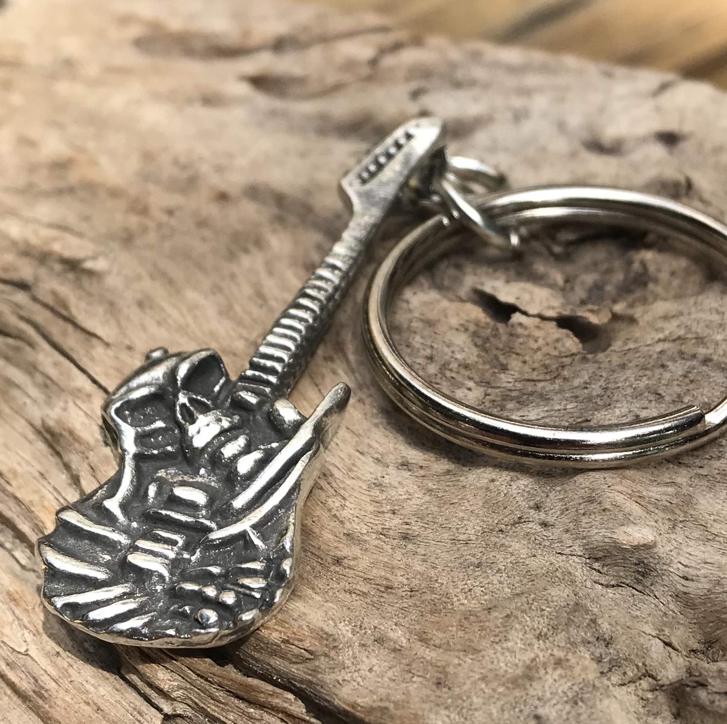 Trilogy Jewelry Pewter Electric Guitar Pendant with Skull Keychain - Unique Gothic Jewelry for Musicians & Rock Fans - Perfect for Concerts, Gifts & Everyday Wear