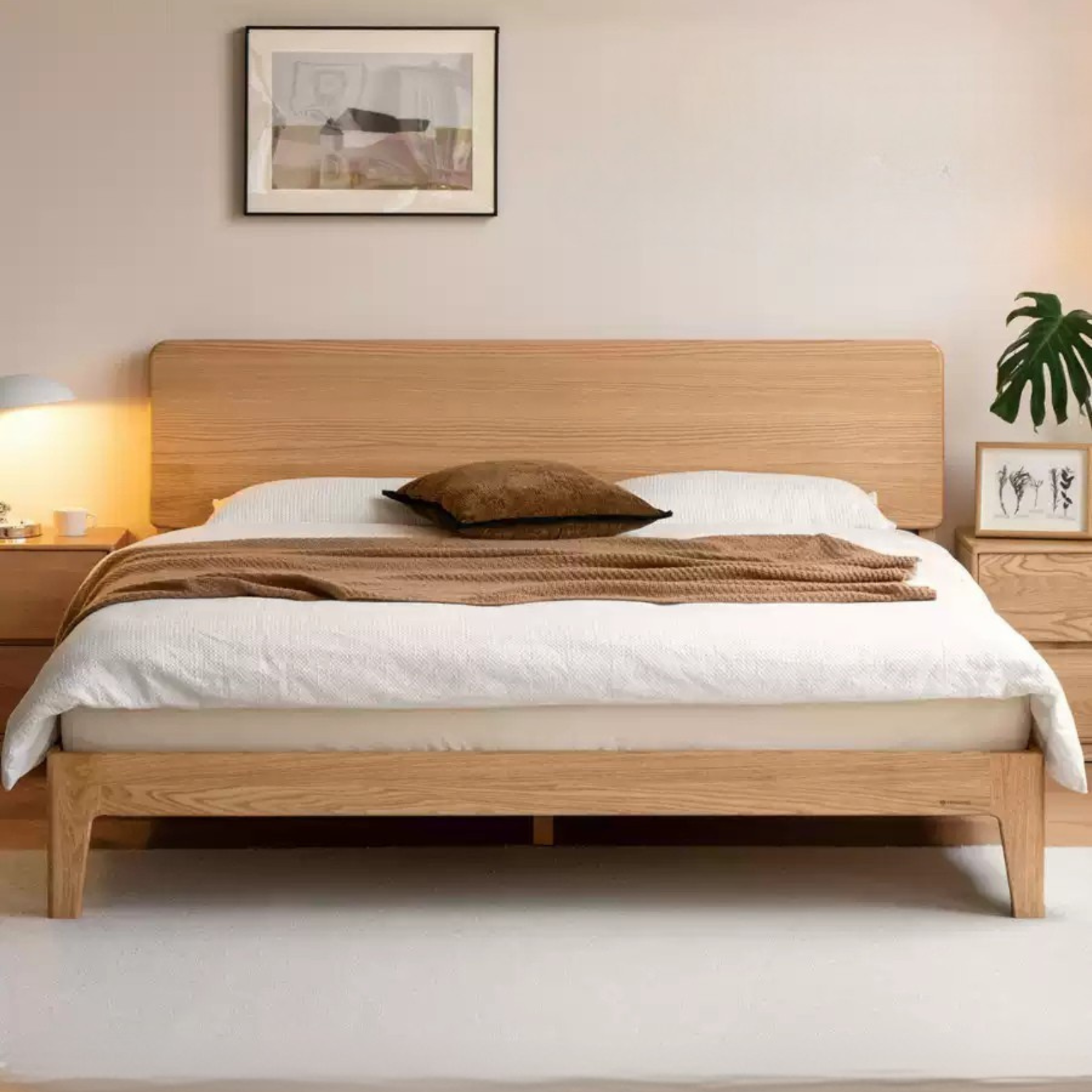 Solid Oak Wood High Headboard Bed - Queen Size, Rustic Farmhouse Style for Bedroom Decor - Perfect for Master Bedrooms, Guest Rooms & Cozy Retreats