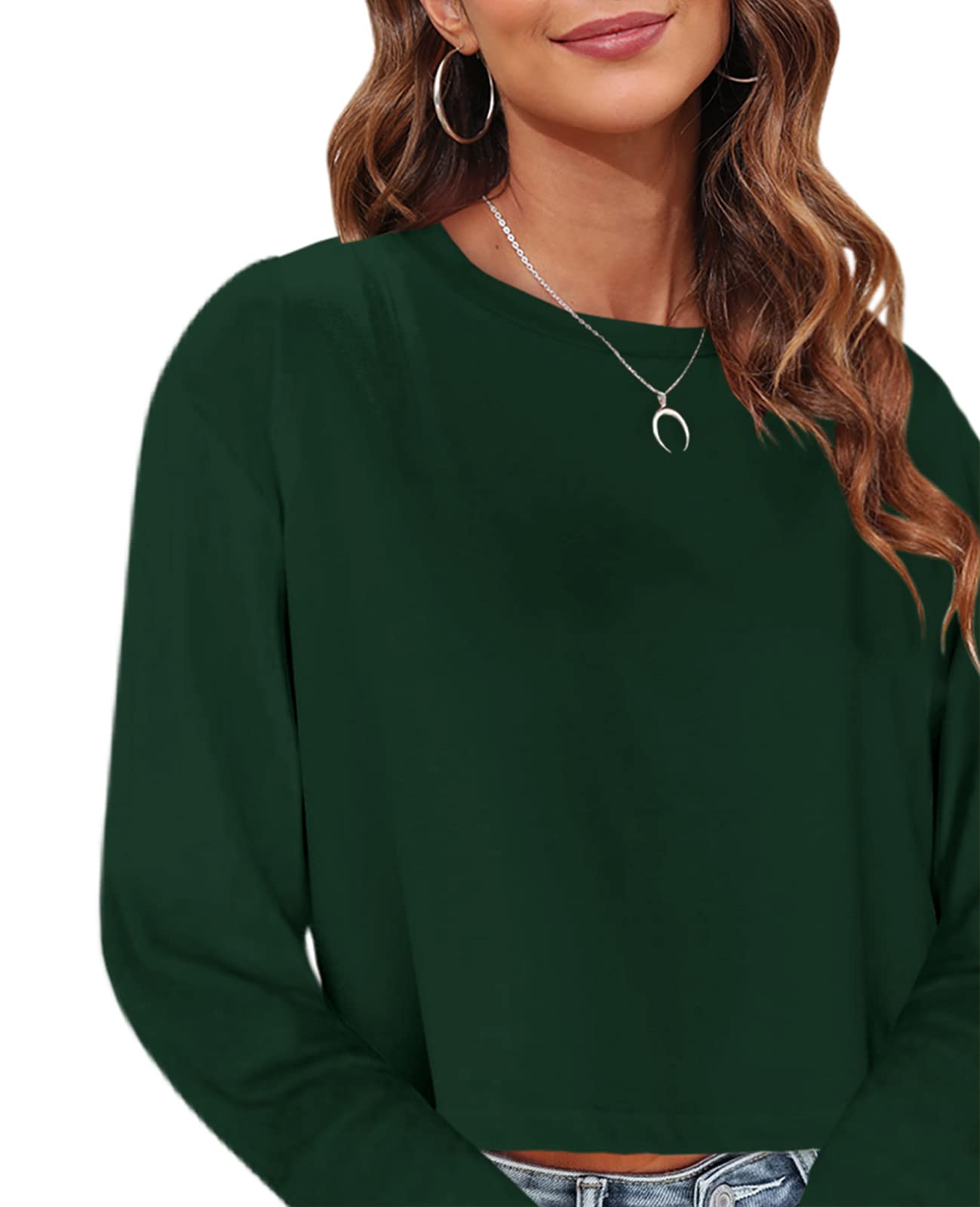 Tankaneo Women's Long Sleeve Crop Top - Loose Fit Cropped T-Shirt 2025 | Crew Neck Casual Shirt for Women | Perfect for Layering, Streetwear & Everyday Outfits