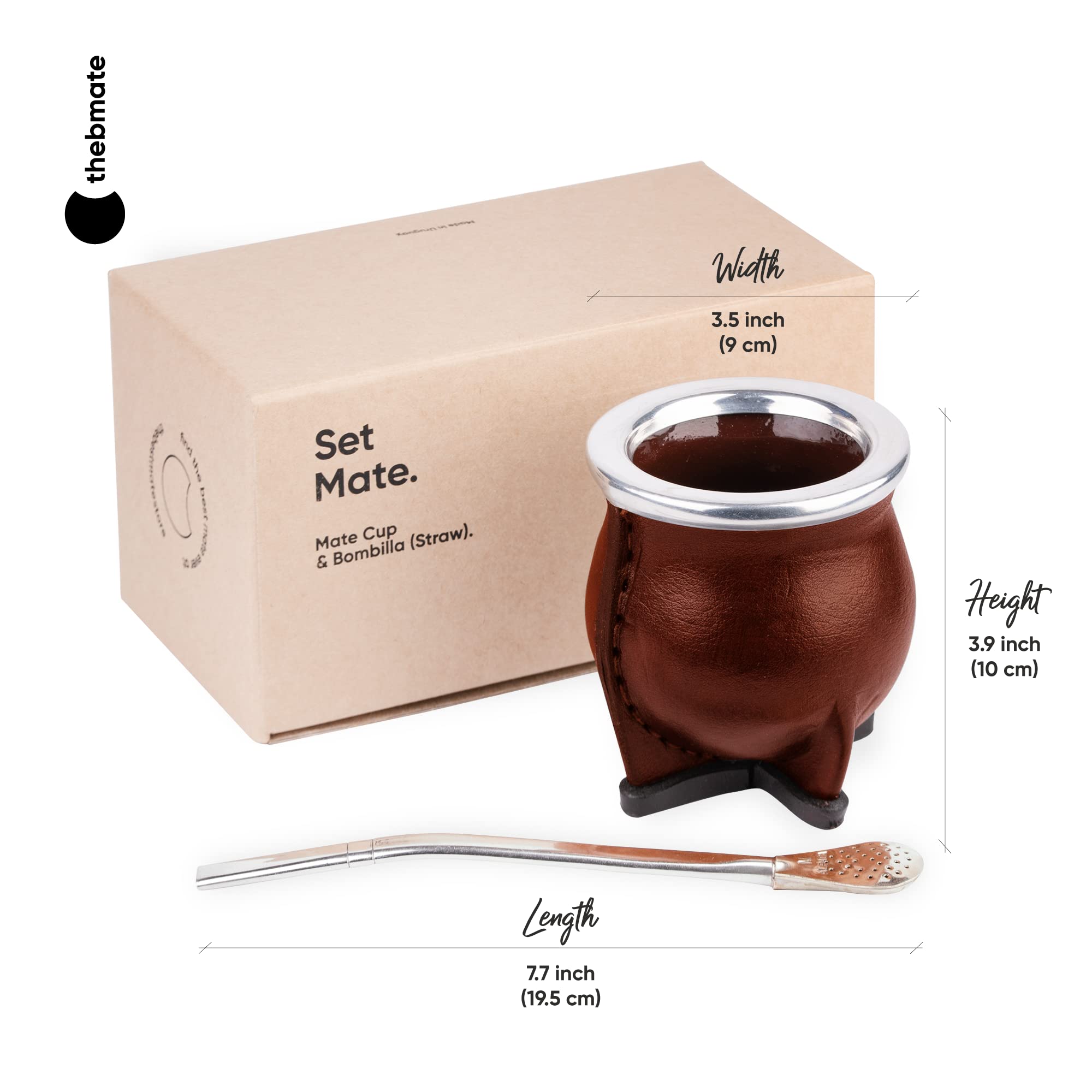 Premium Yerba Mate Cup Set - Handmade Ceramic & Leather - German Silver Straw - Perfect for Travel & Gifting