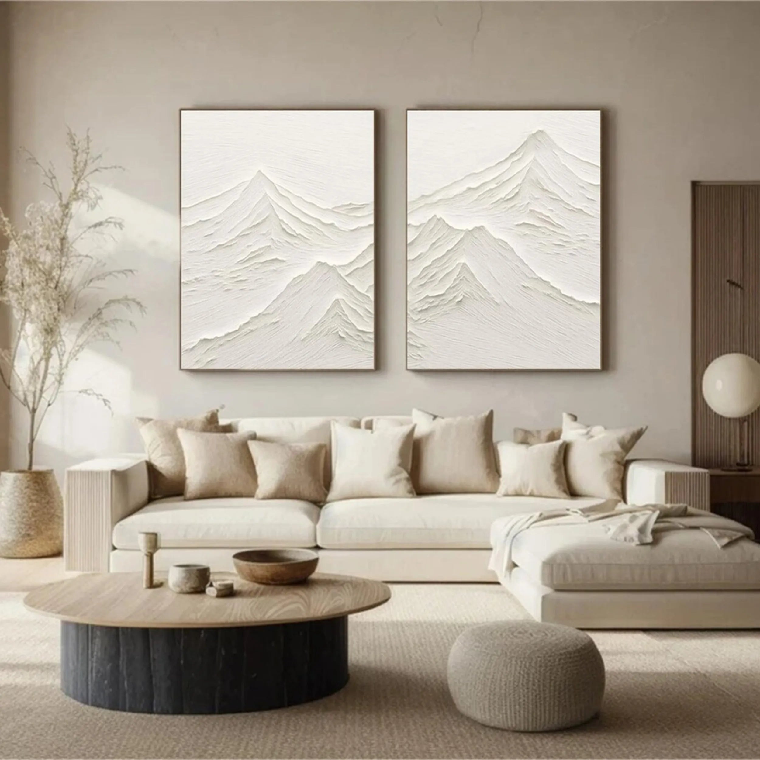 Minimalist Textured Plaster Art Paintings - Set of 2 Modern Wall Decor for Living Room & Bedroom | Abstract Home Artwork #MM265