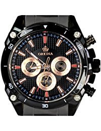 Orkina Black Chronograph Stainless Steel Watch for Men - Waterproof Sports & Casual Wear - Perfect for Business, Diving, and Everyday Use