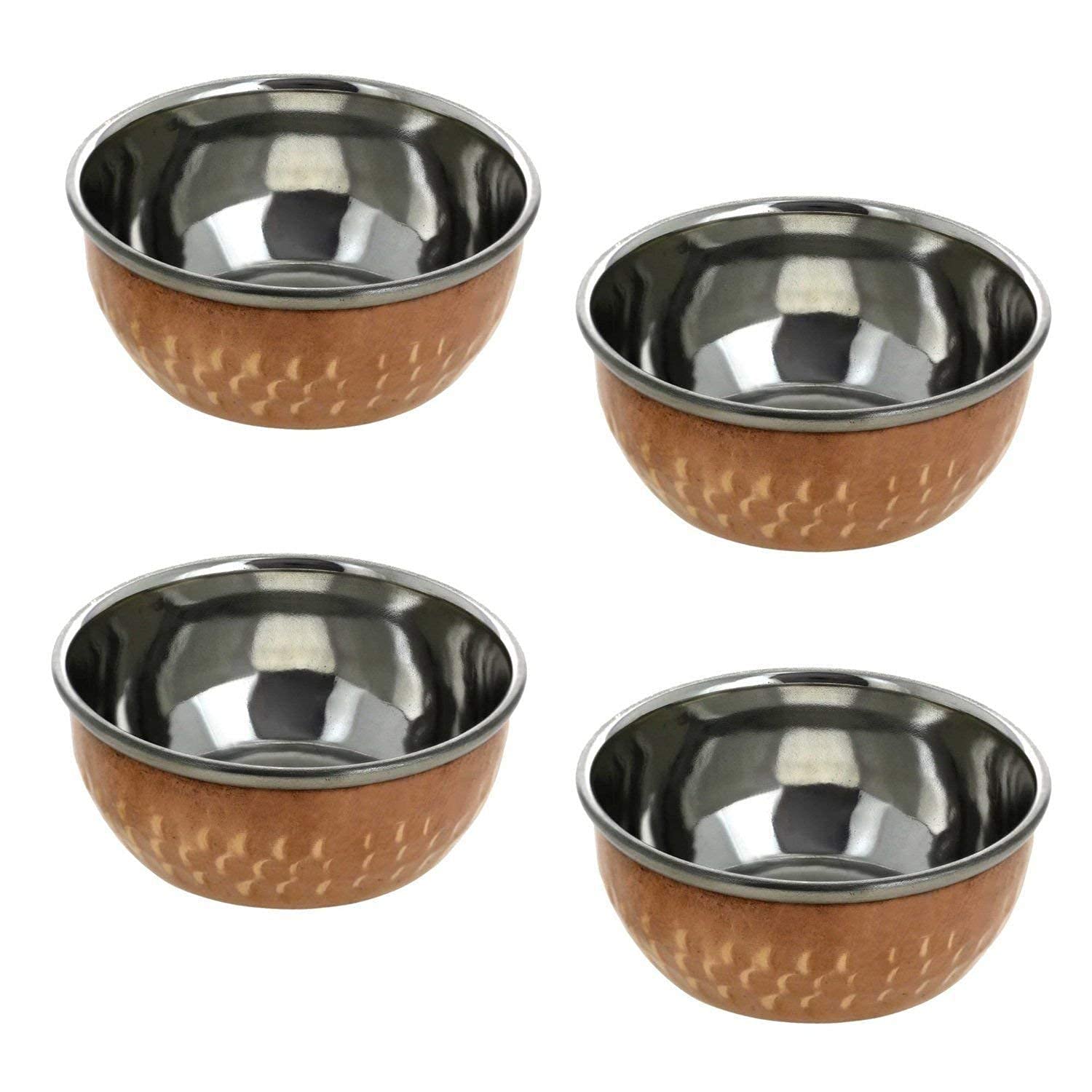 Parijat Handicraft Stainless Steel & Copper Traditional Indian Thali Dinner Set - 12 Inch Plate, Bowls, Glass & Spoon for Home Dining, Festivals & Wedding Celebrations