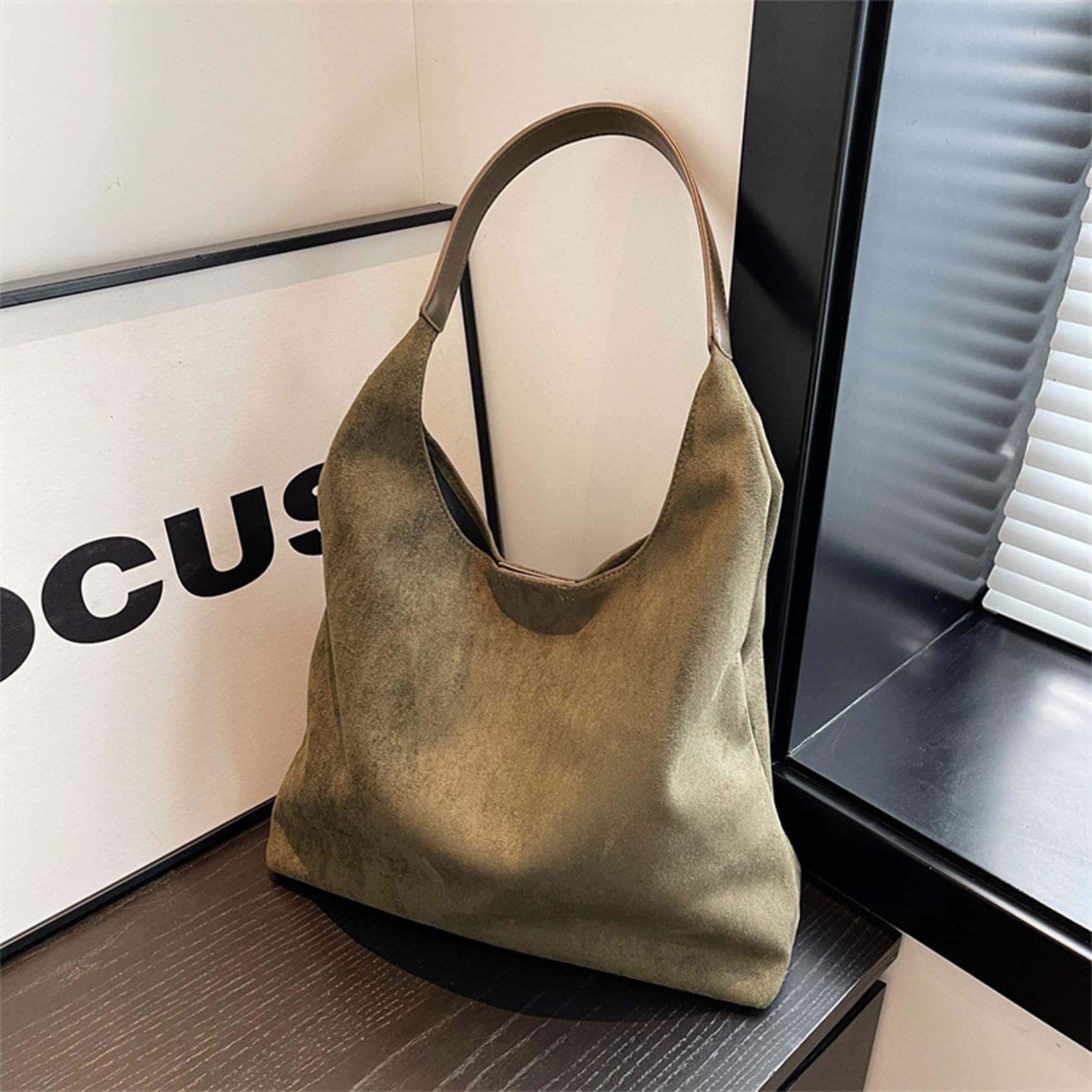 Jeeeun Brown Suede Handbag for Women - Soft Leather Tote Purse with Adjustable Strap, Stylish & Durable Suede Shoulder Bag - Perfect for Work, Travel & Everyday Use