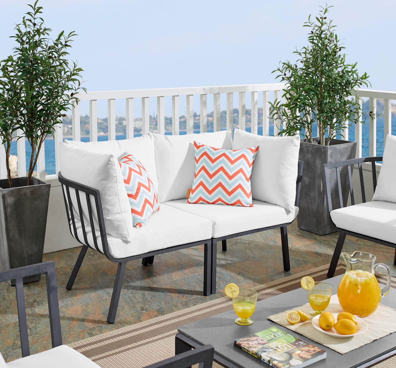Modway Riverside Outdoor Patio Furniture Set - 2-Piece Gray & White Wicker Sofa for Garden, Poolside, Deck or Backyard Relaxation