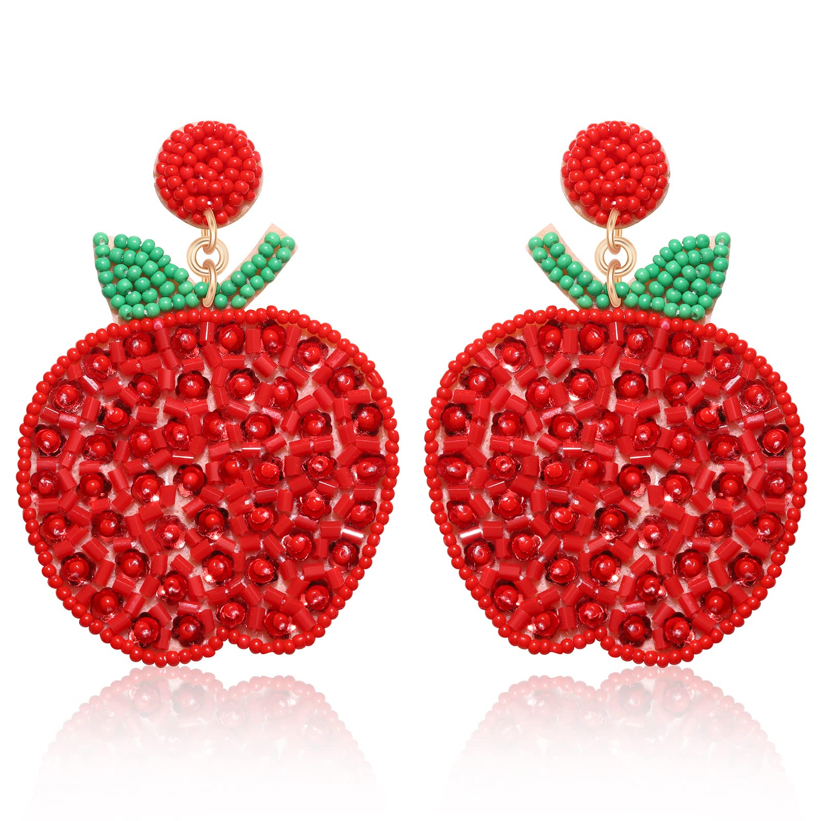 Handmade Beaded Pencil & Apple Dangle Earrings for Teachers - Hypoallergenic Teacher Appreciation Jewelry Gift, Fun Back to School Accessories for Women & Students | Perfect for Classroom Wear, Teacher's Day Celebrations and School-Themed Parties
