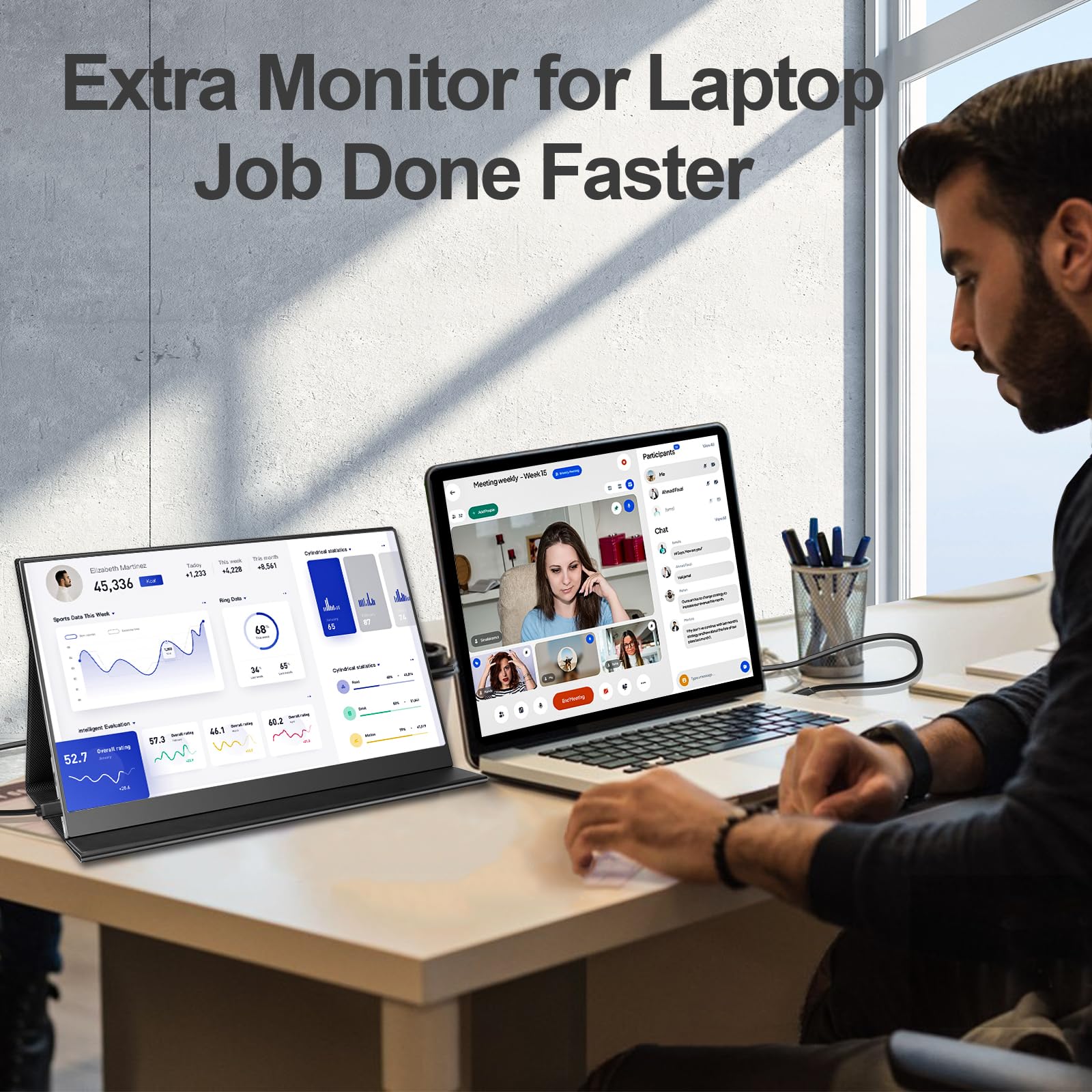 2K 16 Inch Portable Monitor with 144Hz Refresh Rate, 2560x1440 Resolution & 100% sRGB - IPS Travel Screen for Laptop, PC, Phone, Xbox, PS4/PS5, Nintendo Switch | Includes Smart Cover | Perfect for Gaming, Work & Entertainment On-The-Go
