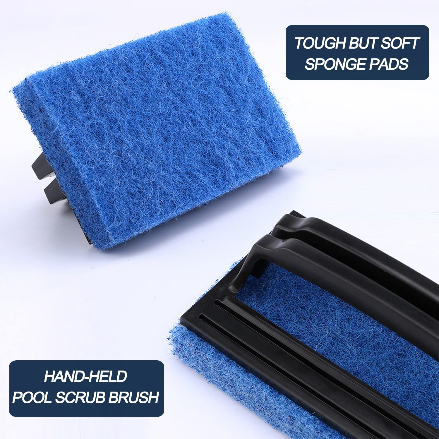 3 Pack Handheld Pool Scrub Brush - Heavy Duty Swimming Pool Cleaning Brush with Sponge Pad for Walls, Tiles, Floors & Steps | Multi-Surface Scrubber for Kitchen, Bathroom Tub & Spas | Perfect for Pool Maintenance, Household Cleaning & Spa Care
