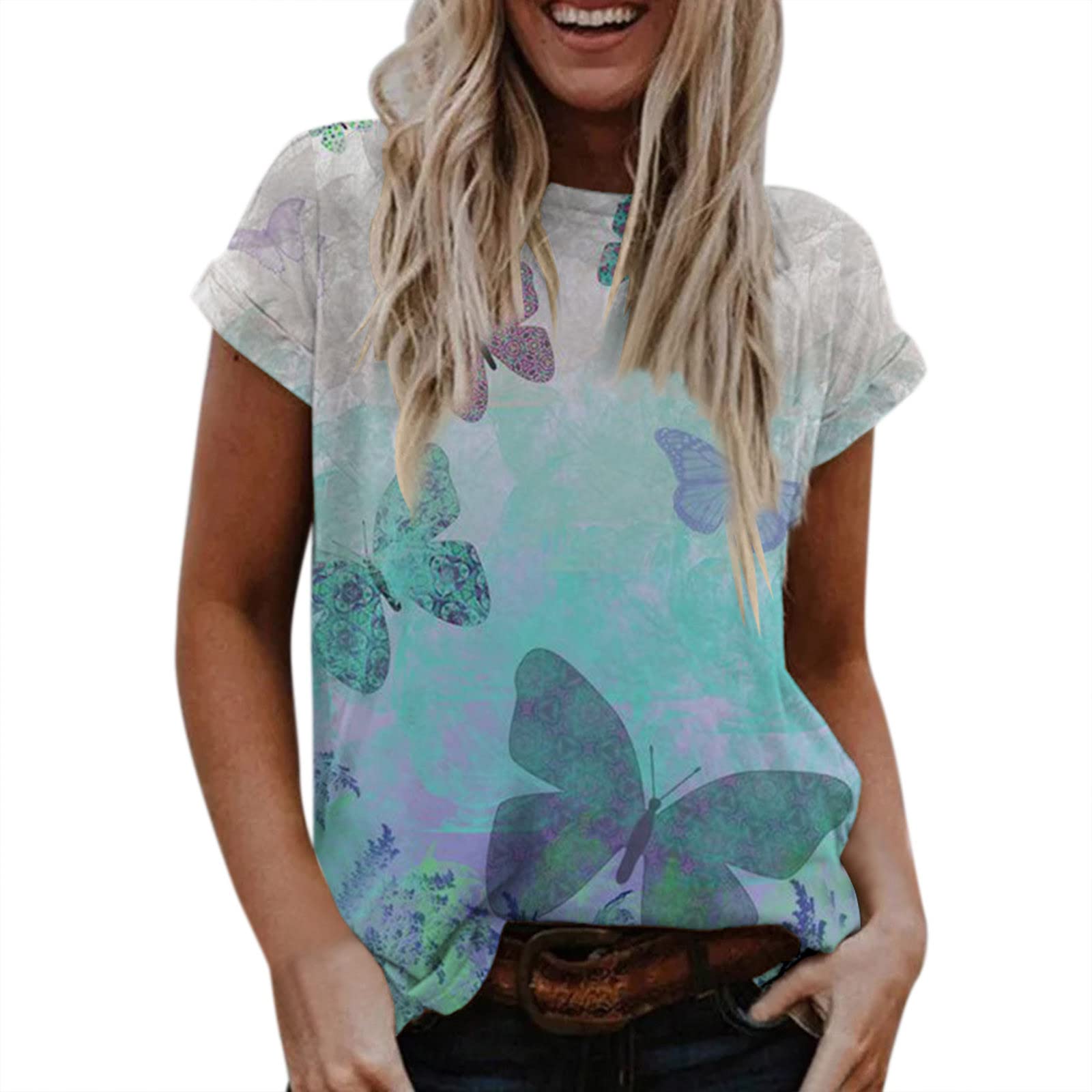Women's Floral Printed Short Sleeve Round Neck T-Shirt - Loose Fit Summer Casual Cotton Top for Women | Perfect for Beach Outings, Picnics & Everyday Wear