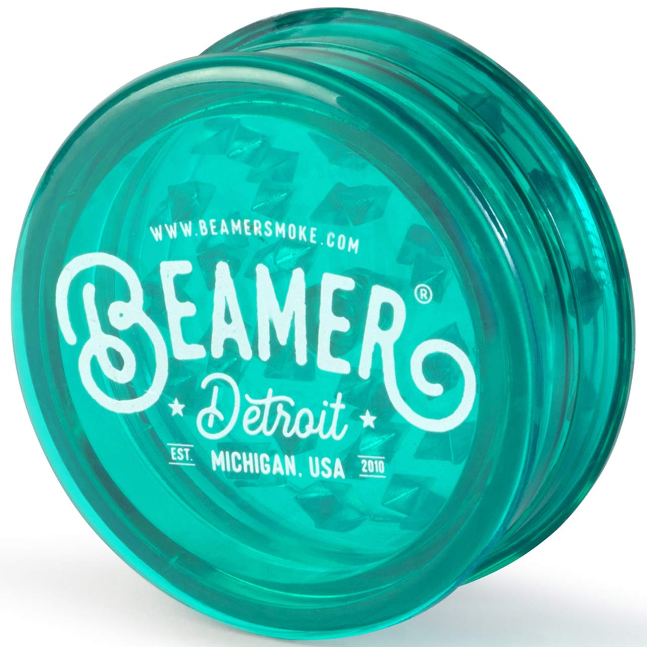 Beamer Detroit Logo 3-Piece 63mm Acrylic Herb Grinder - Transparent Green with Free Smoke Sticker | Perfect for Grinding Herbs, Spices & Tobacco | Great for Home Use, Travel & Gifts