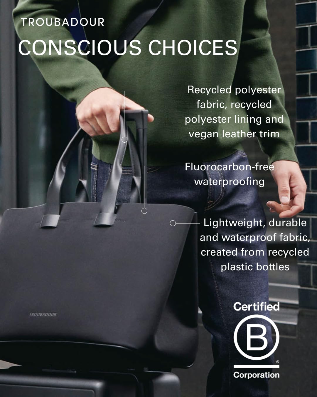Troubadour Featherweight Vegan Tote Bag - Lightweight Waterproof Laptop Bag for Women & Men - Business Travel & Everyday Use - Spacious Minimalist Work Bag with Padded Laptop Sleeve (Black) - Perfect for Office, Commute & Weekend Getaways