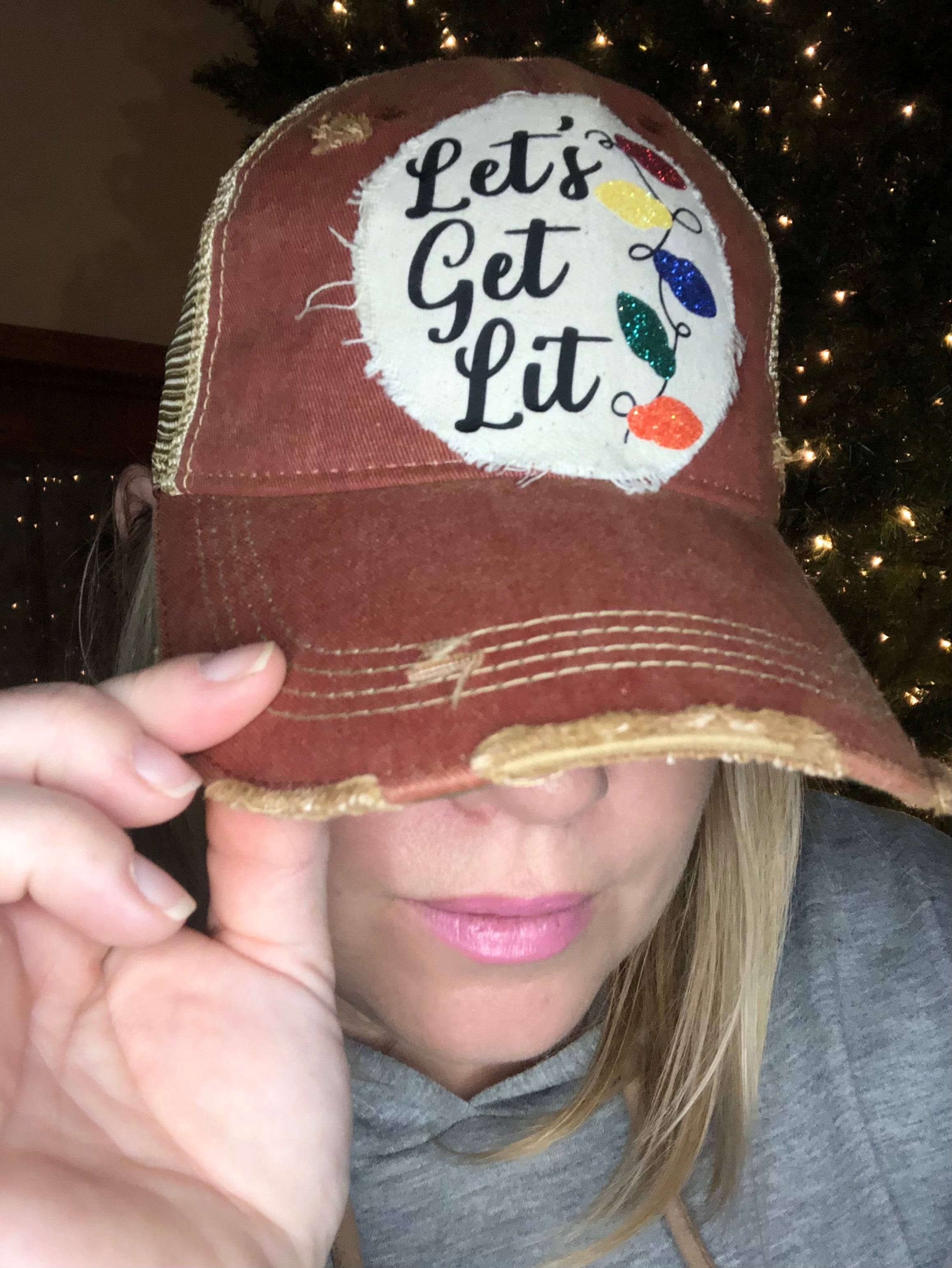 Let’s Get Lit Christmas Light Hat - Brick Red Novelty Holiday Beanie for Xmas Parties & Festive Gatherings