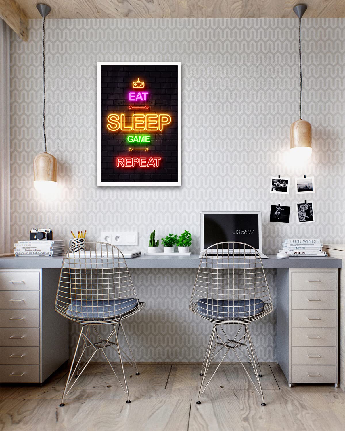 LIFVEAN 16x24in Unframed Gaming Posters for Boys Room - Cool Video Game Wall Art Decor for Bedroom & Gaming Room - Black Light Gamer Posters - Canvas Wall Decor - Perfect for Teen Boys Room, Game Themed Parties & Esports Fan Gifts - Eat Sleep Game Repeat