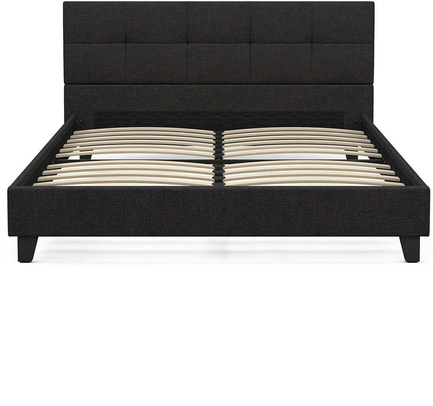 Upholstered Linen Platform Bed Frame with Headboard - Full Size Metal Frame for Mattress, No Box Spring Needed - Heavy Duty Sofa Bed & Futon Frame for Living Room, Guest Room, Dorm