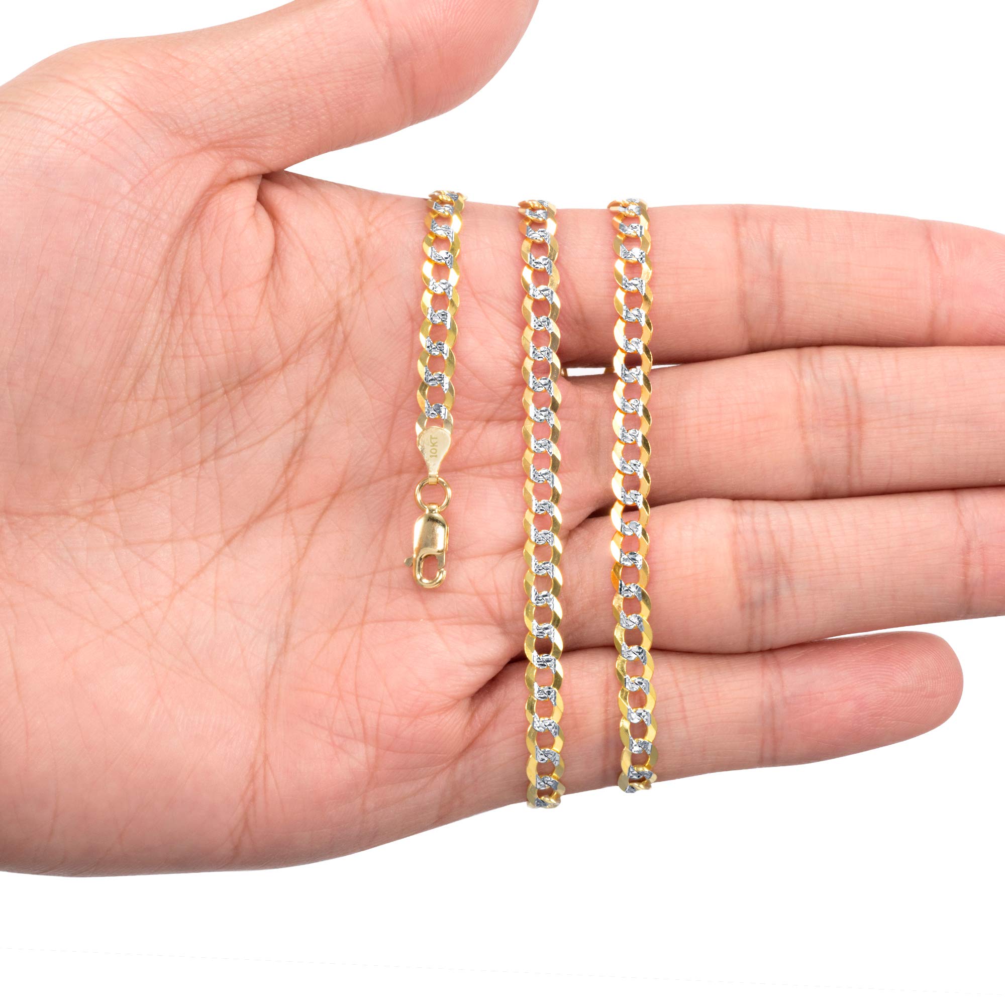 10k Real Yellow Gold Solid Cuban Curb Link 5mm Diamond Cut Pave Chain Bracelet for Men & Women (7