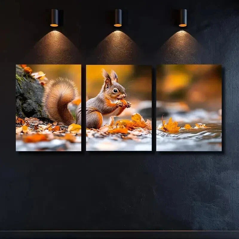 3-Piece Cute Squirrel Wall Art Set - Framed Canvas Prints 50x70cm - High Quality Australian Made Ready-to-Hang Decor for Living Room, Bedroom & Office