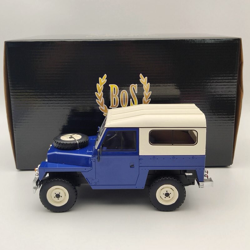 BOS 1/18 Scale Land Rover Series III 1973 Blue & White Resin Model Car - Collectible Diecast Vehicle for Adults, Gift for Car Enthusiasts - Perfect for Display, Home Decor, and Toy Car Collections