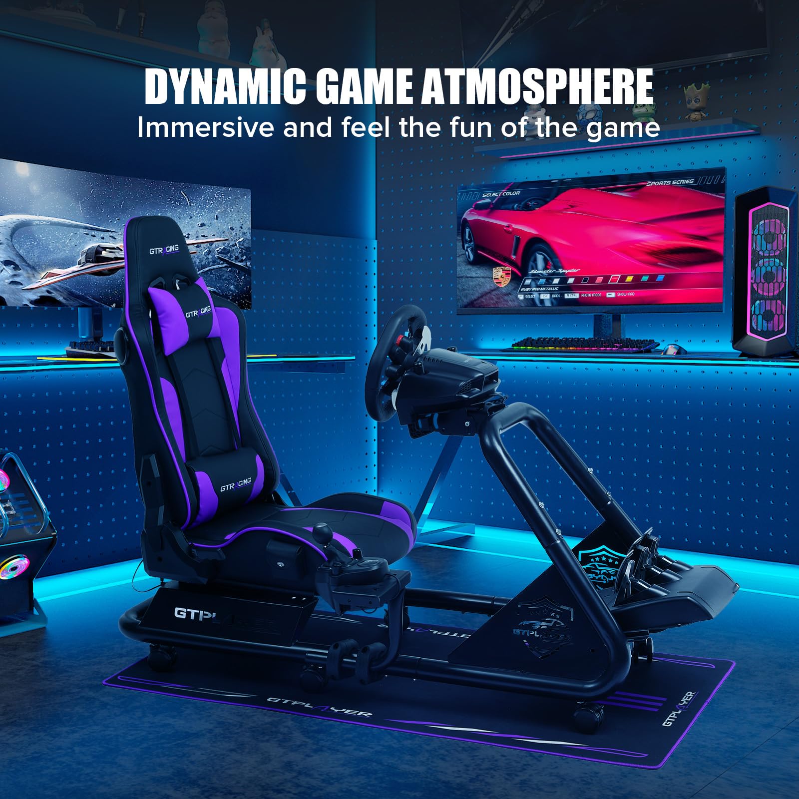 GTPLAYER Gaming Floor Mat for Sim Racing Cockpits - Non-Slip, Easy Clean Racing Mat (56.3x28 Inches, Purple) | Perfect for Gaming Chairs, Racing Setups & Home Office Use