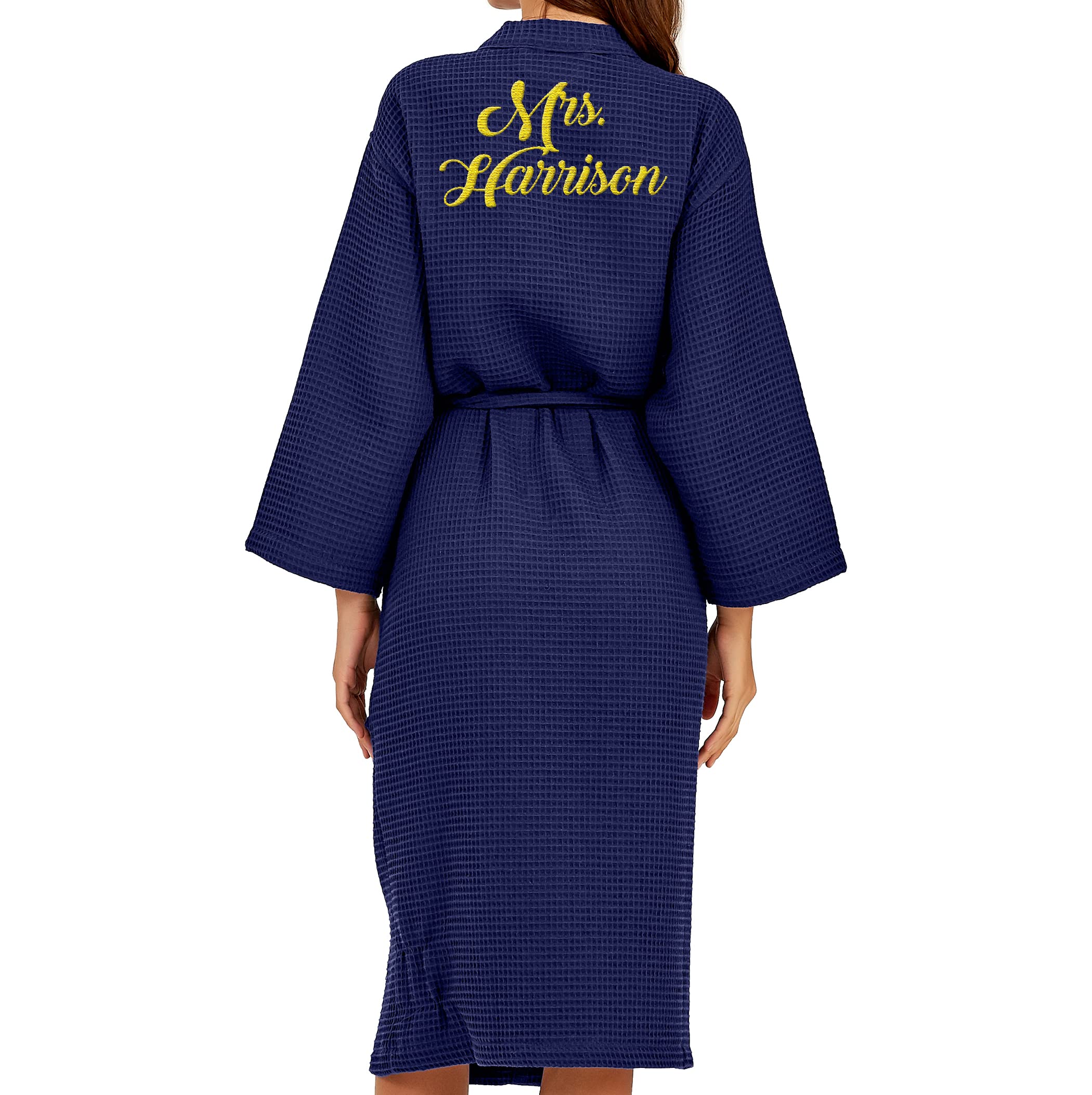 Personalized Embroidered Waffle Kimono Robe for Women - Soft Spa Bathrobe for Wedding, Honeymoon, Anniversary Gift & Relaxing at Home