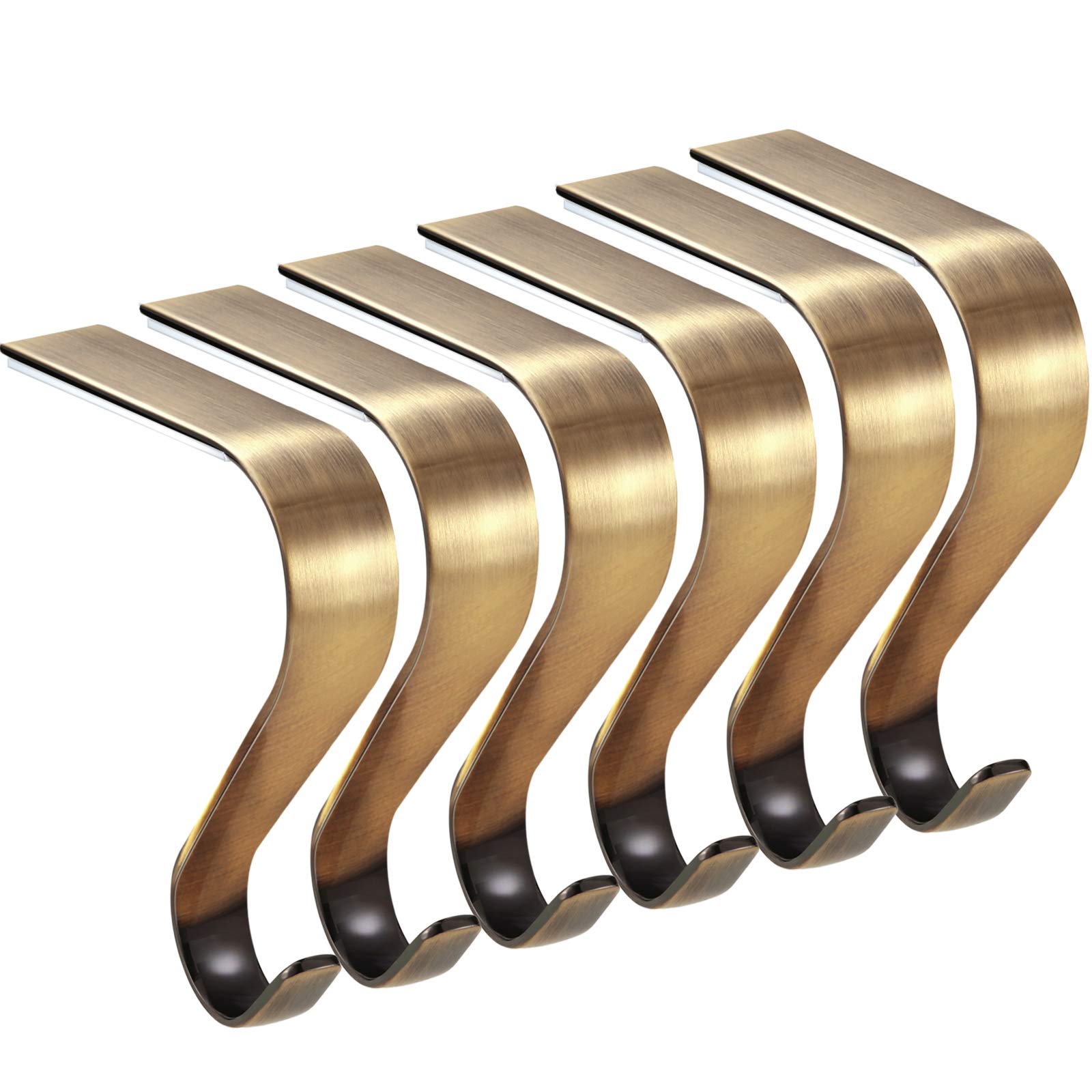 6 Pcs Heavy Duty Christmas Stocking Holders for Mantel - Non-Slip Fireplace Sock Hooks Set, Bronze Xmas Stocking Hangers for Holiday Home Decor - Perfect for Christmas Party, Fireplace Mantel Decorations & Festive Gift Hanging