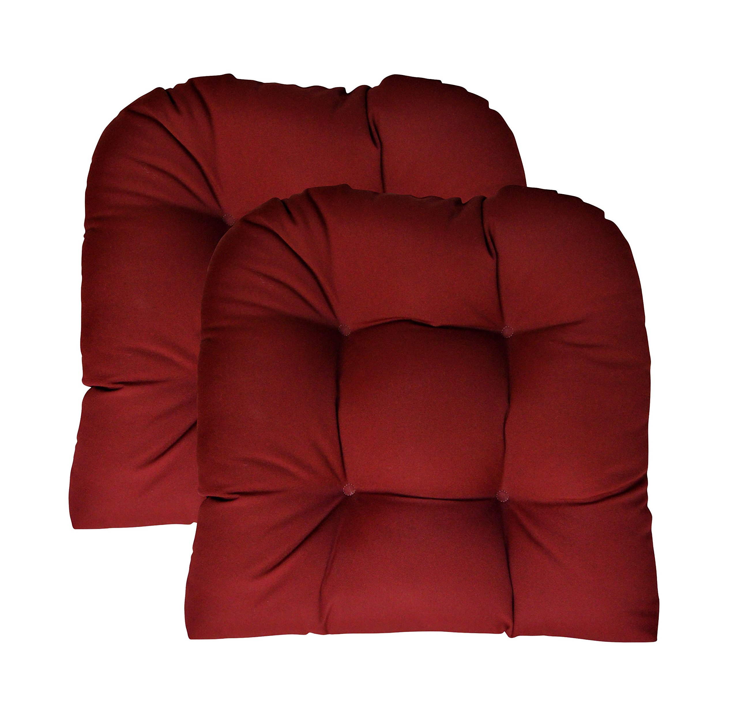 RSH DECOR: Sunbrella Tufted Wicker U-Shape Cushions Set of 2 | 19” x 19” | Waterproof & Fade-Resistant Outdoor Fabric | Patio Furniture Seat Cushions | Canvas Burgundy | Perfect for Garden, Poolside & Deck Lounging