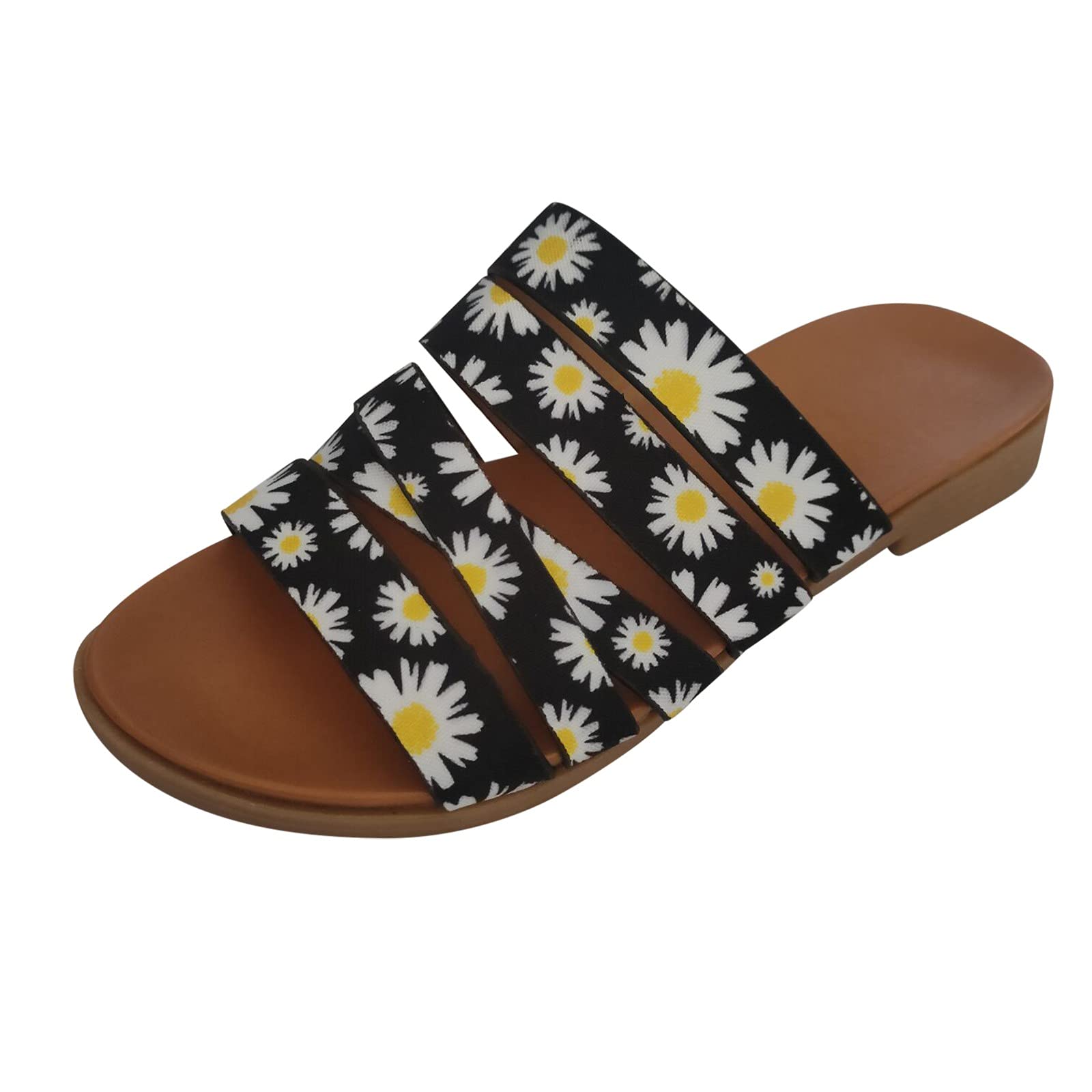 Women's Sunflower Printed Flat Sandals - Comfortable Summer Flip Flops for Casual Wear, Beach & Travel | Lightweight Sandals for Outdoor Activities, Vacation & Daily Use