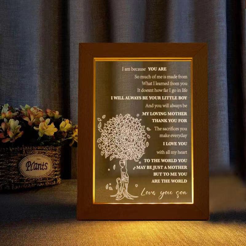 Personalized Acrylic Night Light - Custom Engraved Birthday Gift for Mom from Son, Thoughtful Mother's Day & Christmas Present, USB-Powered Low Energy Night Lamp (8.7